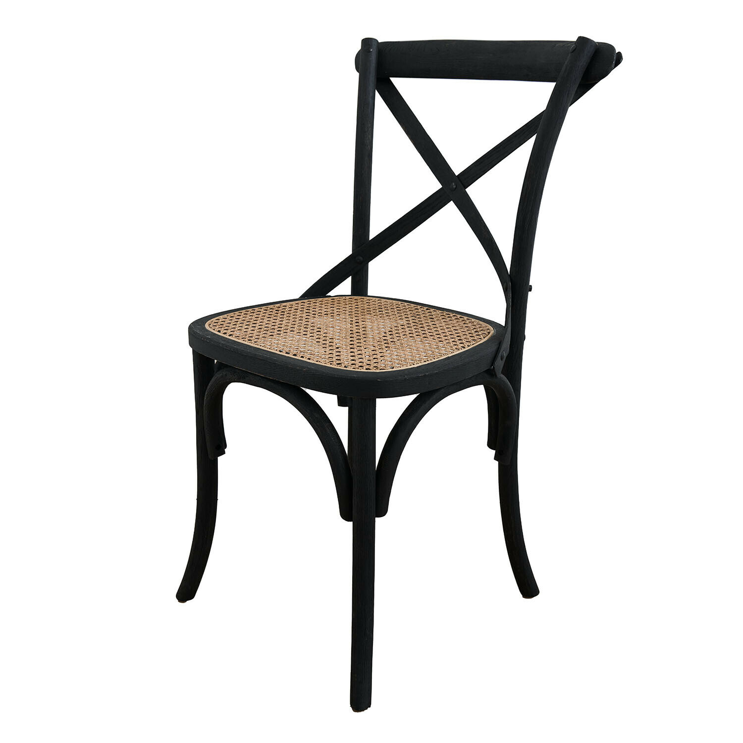 schwarz/braun Stuhl Kary aus schwarzem Holz mit braunem Rattansitz, Vintage-Stil für Esszimmer