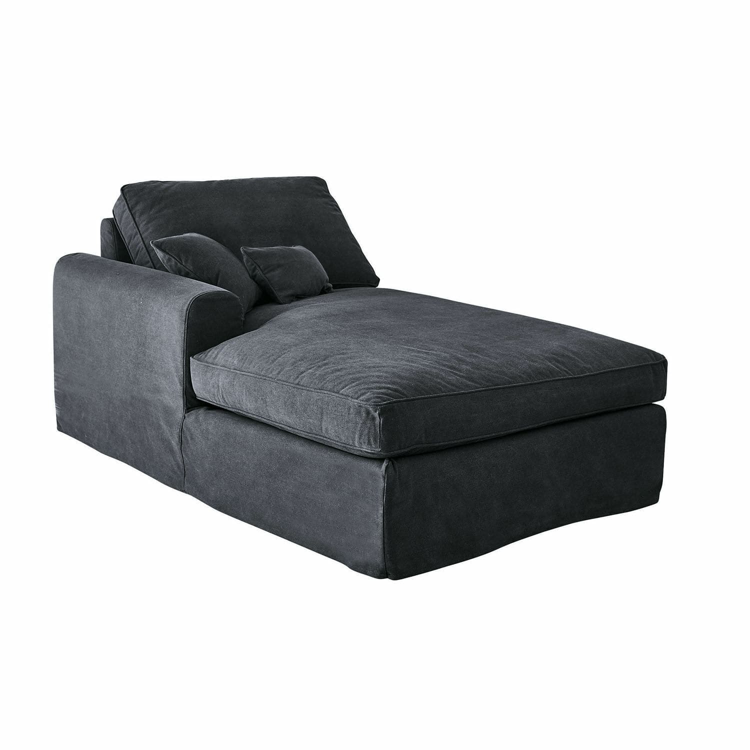 Chaiselongue Seaford Dunkelgraue Chaiselongue aus weichem Stoff für entspanntes Liegen, modernes Wohnzimmermöbel