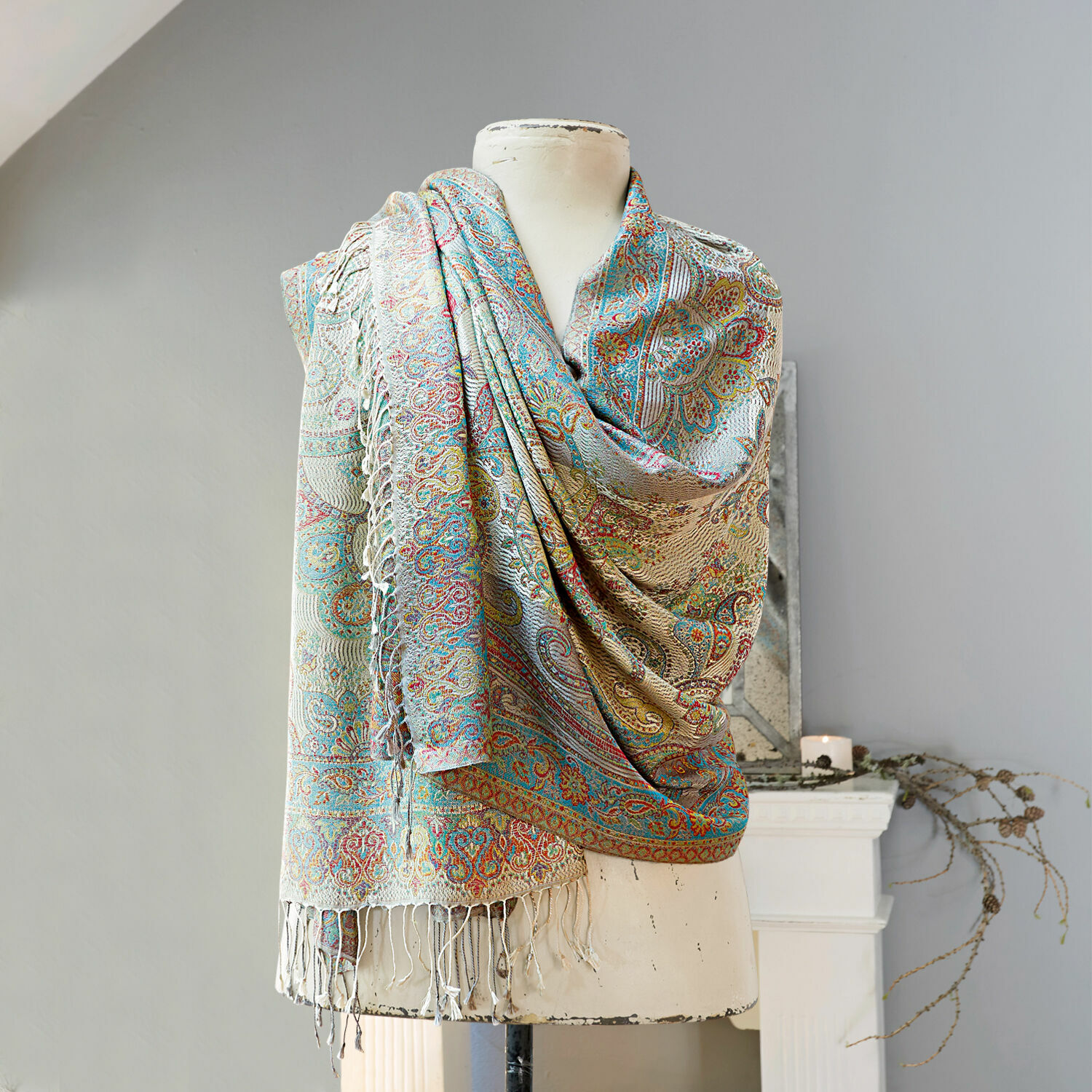 Schal Hillaby Bunter Paisley-Schal aus weichem Material mit Fransen, modisches Accessoire für Damen