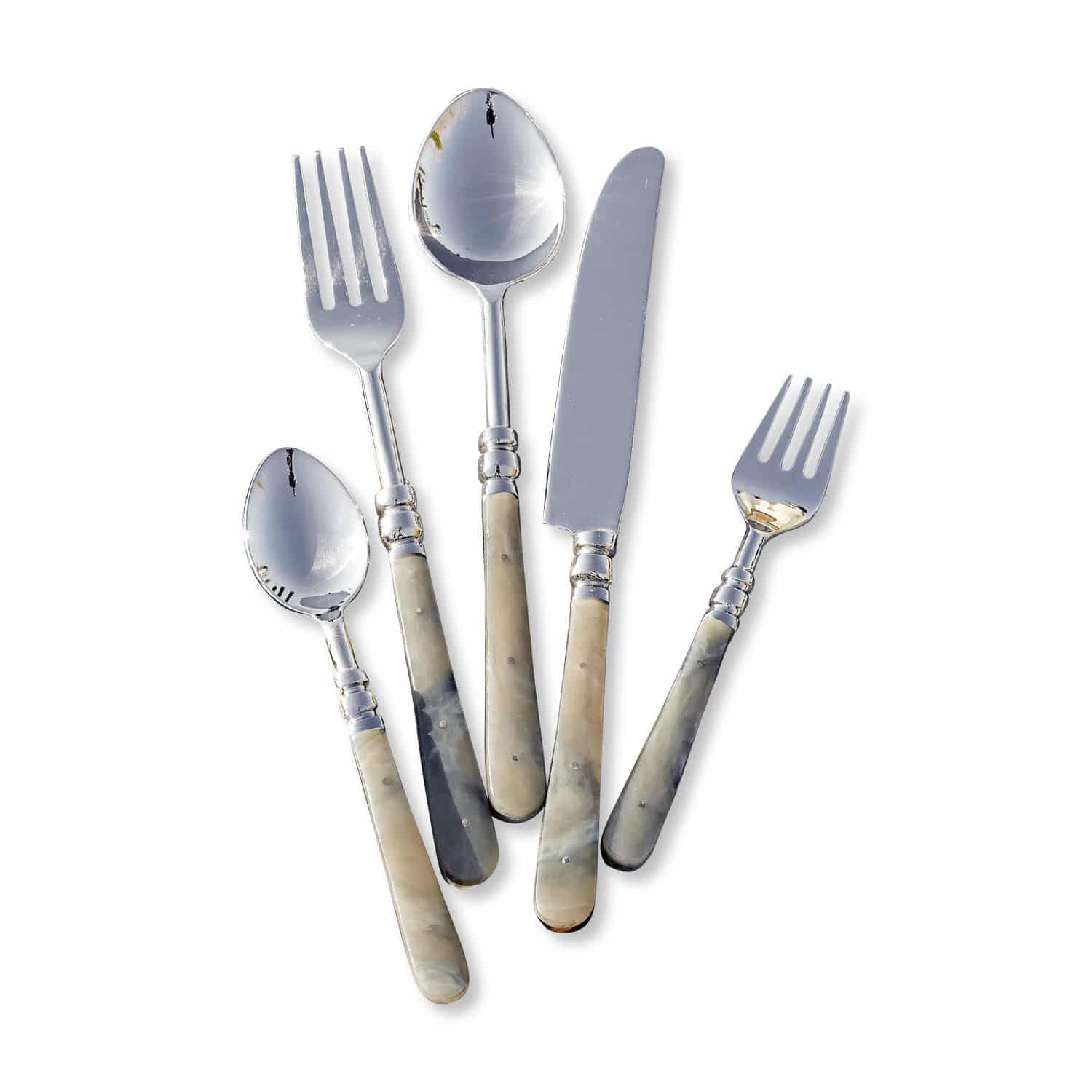 Besteck 5er Set Kumar Besteckset mit marmorierten Griffen und Edelstahlenden, elegantes Design für den Esstisch