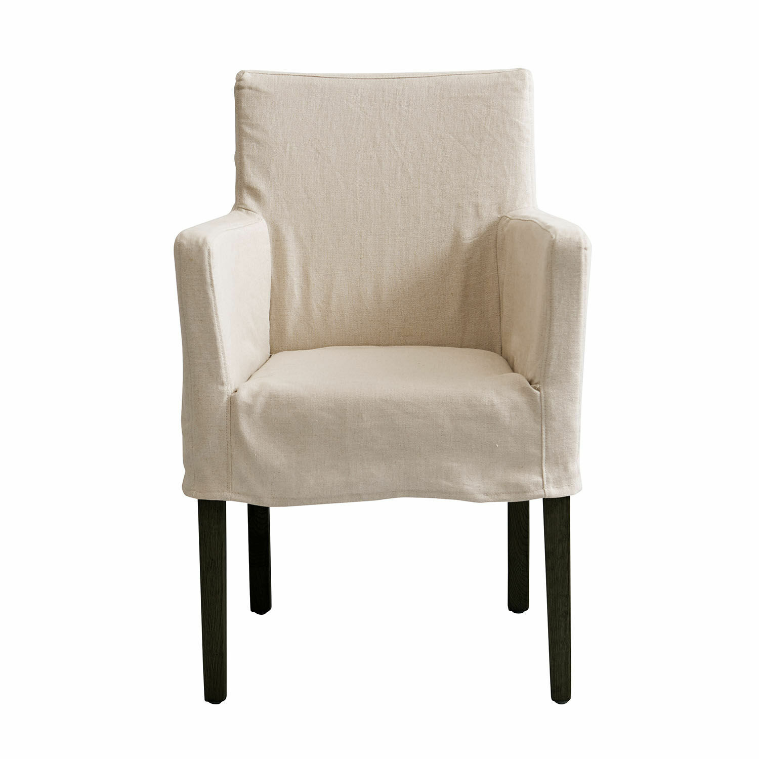 leinen/schwarz Stuhl Longhill mit schwarzen Beinen, beige Leinenbezug, bequemer Sitz für Wohnzimmer und Esszimmer