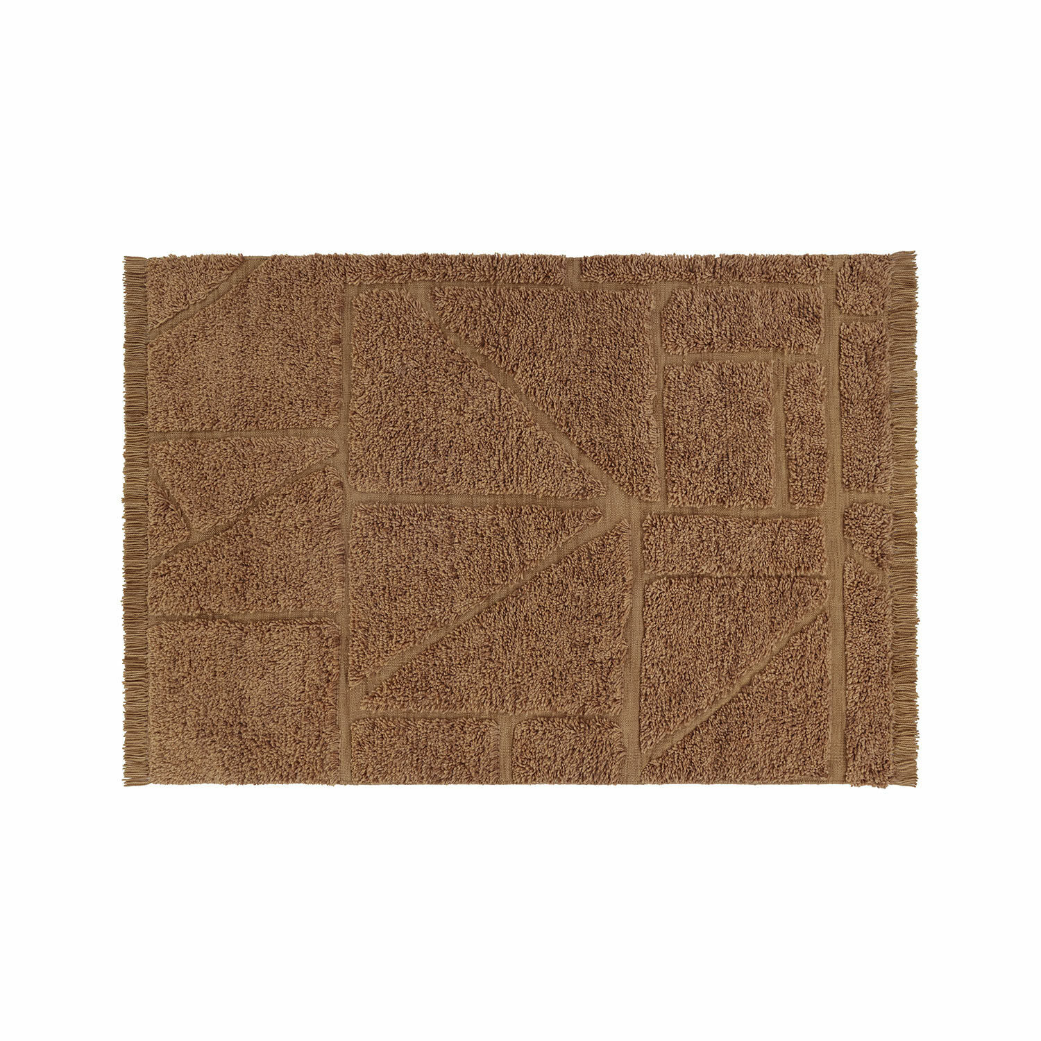 Teppich Volemar Brauner Badteppich mit geometrischem Muster und Fransen, weiches Material, Wohnaccessoire