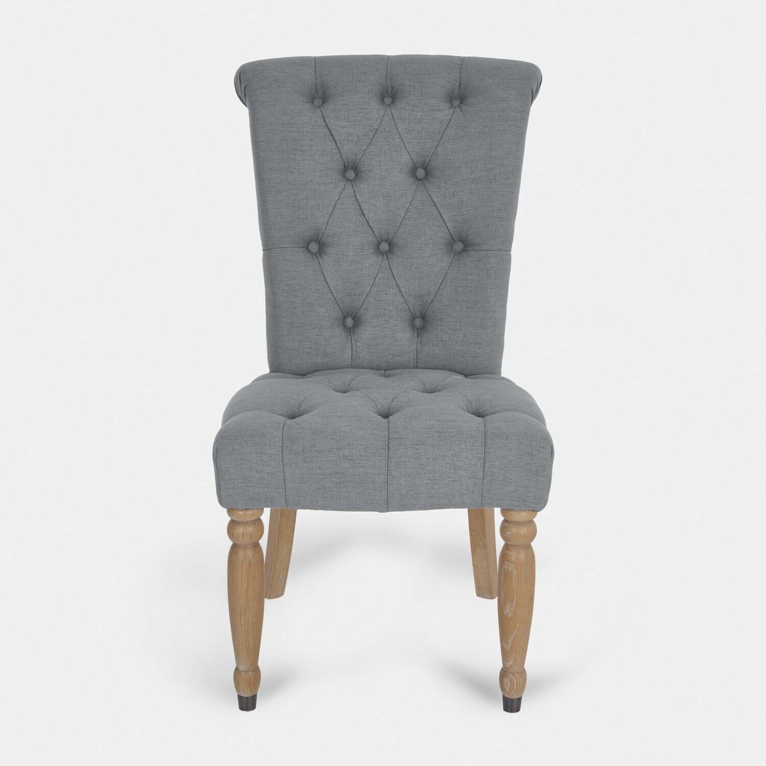 Stuhl Claville Grau gepolsterter Stuhl mit gedrechselten Holzbeinen im Vintage-Stil für Wohnzimmer und Esszimmer