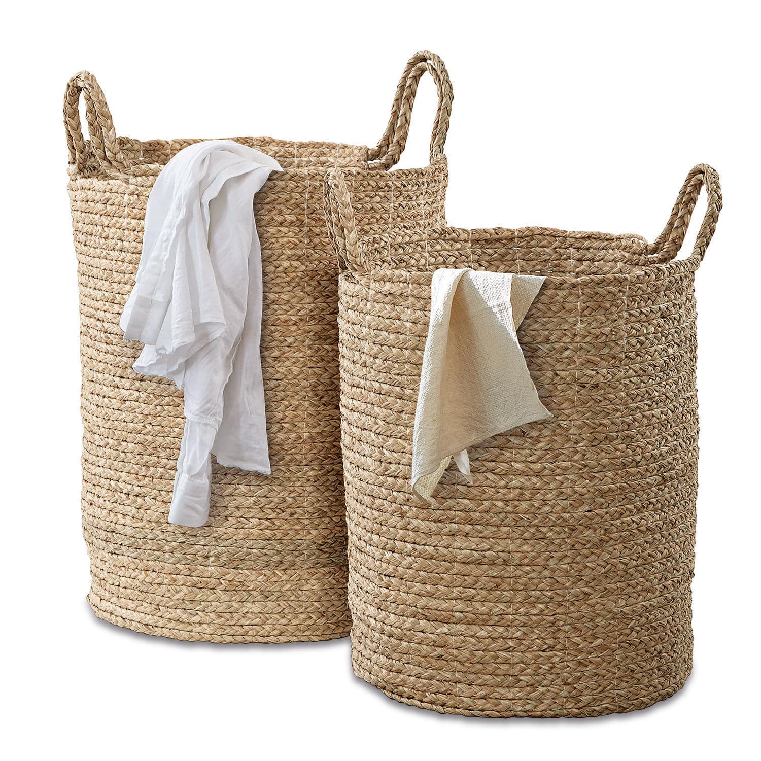 Wäschekorb 2er Set Oakdale Set aus zwei großen Körben aus natürlichem, geflochtenem Seegras in Beige zur Aufbewahrung