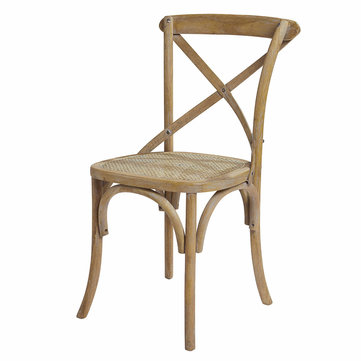 Stuhl Kary aus braunem Holz mit geflochtenem Sitz, rustikaler Esszimmerstuhl