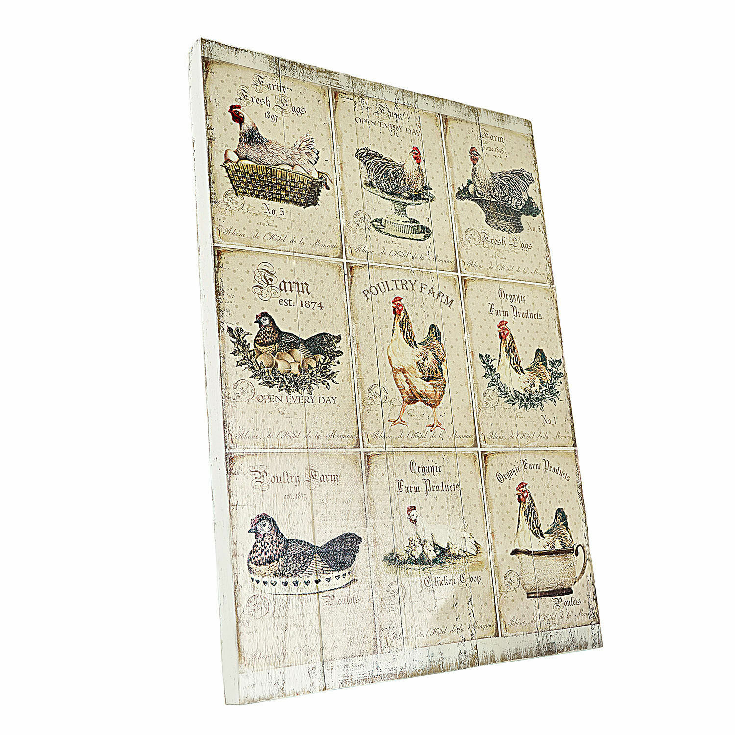 Dekoboard Montesse Dekorative Holztafel mit Hühner-Motiven und Vintage-Schriftzügen für Küche und Wohnraum