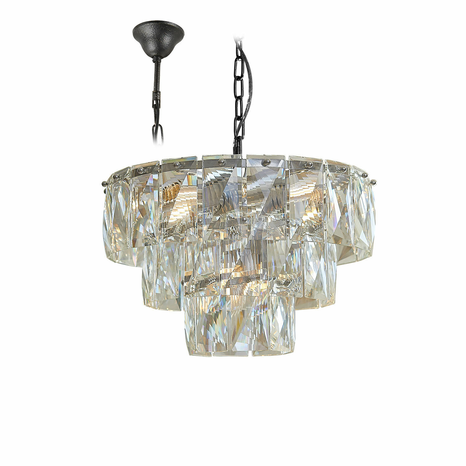Leuchter Crystalford Hängelampe aus klarem Glas mit schwarzem Metall, modernes Design für stilvolle Beleuchtung