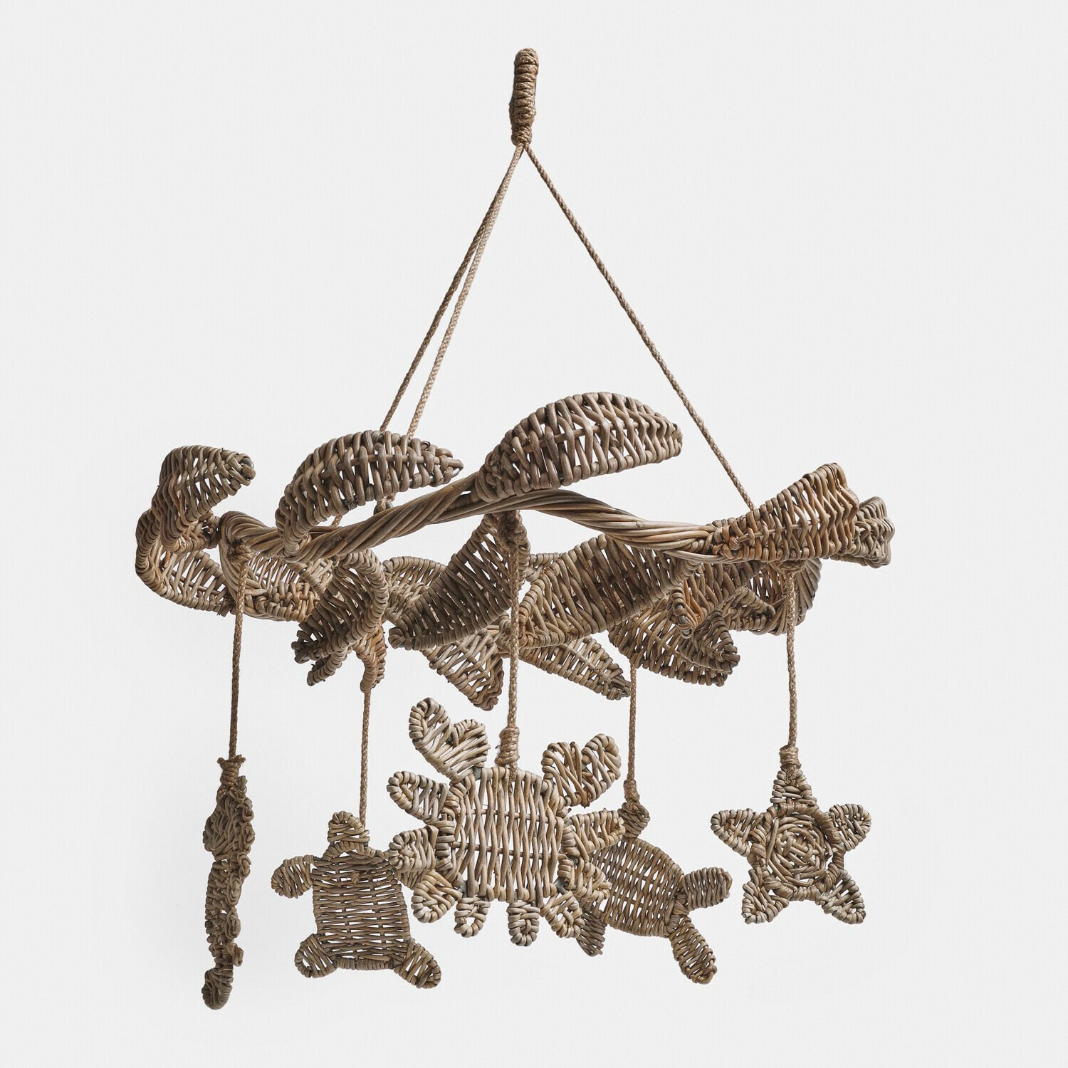 Mobile Étoille Hängendes Mobile aus natürlichem Rattan mit maritimen Tierformen in Beige für Dekoration
