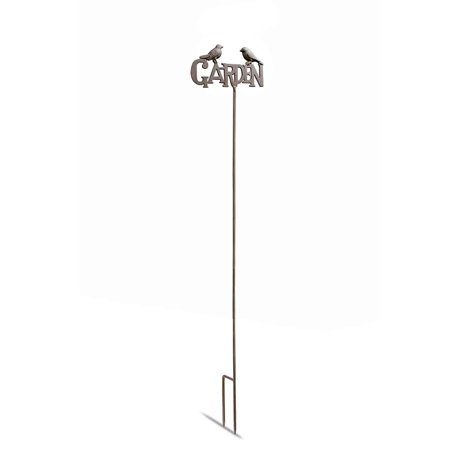 Gartenstab Girra Metall-Gartenstab in Braun mit Schriftzug GARDEN und zwei Vogelmotiven als Dekoration