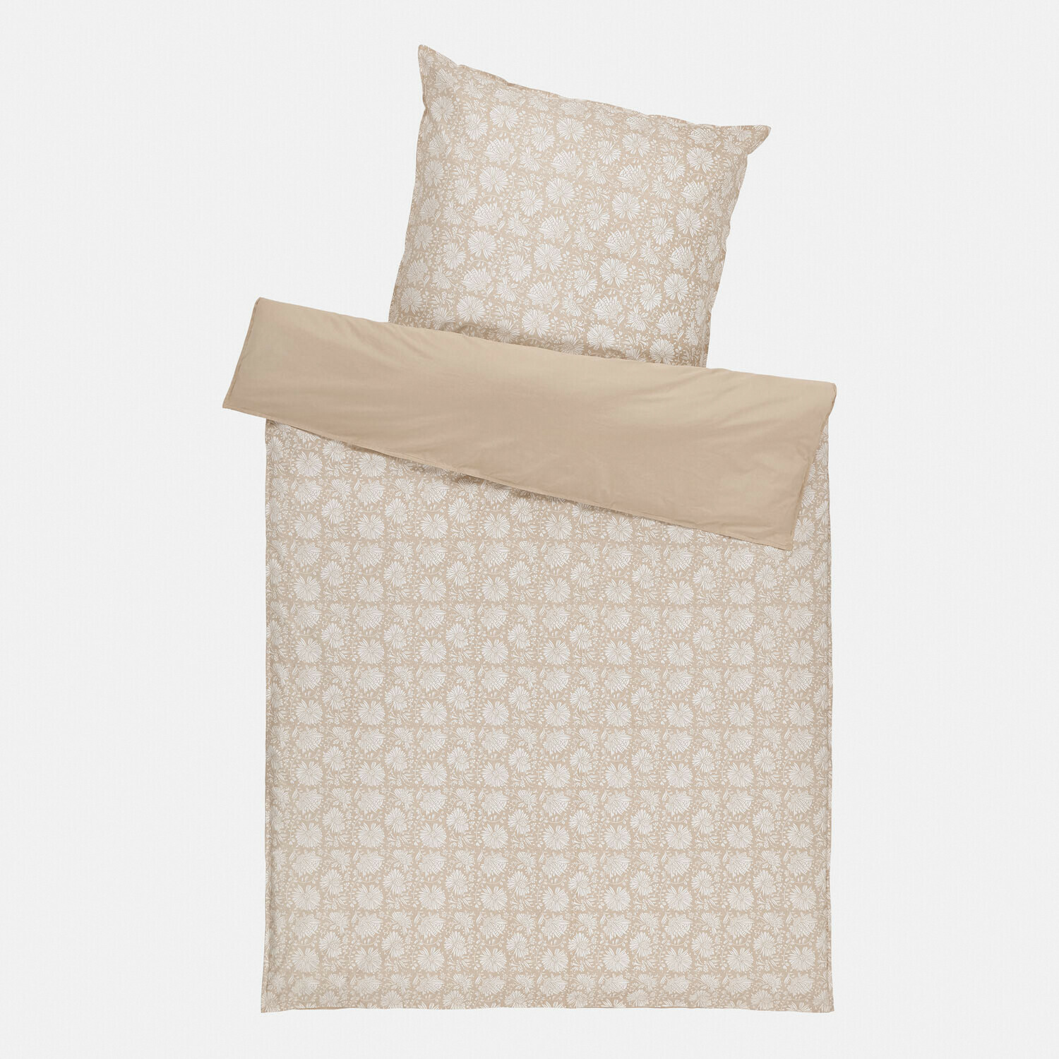 Bettwäsche Jouvenay Beige Baumwoll-Bettwäsche mit weißem Blumenmuster, weich und komfortabel für Schlafzimmer
