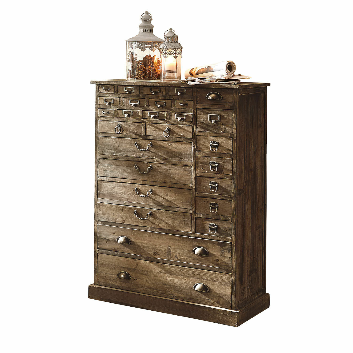 braun Braune Darling Kommode aus Holz mit vielen Schubladen und Metallgriffen zur Aufbewahrung