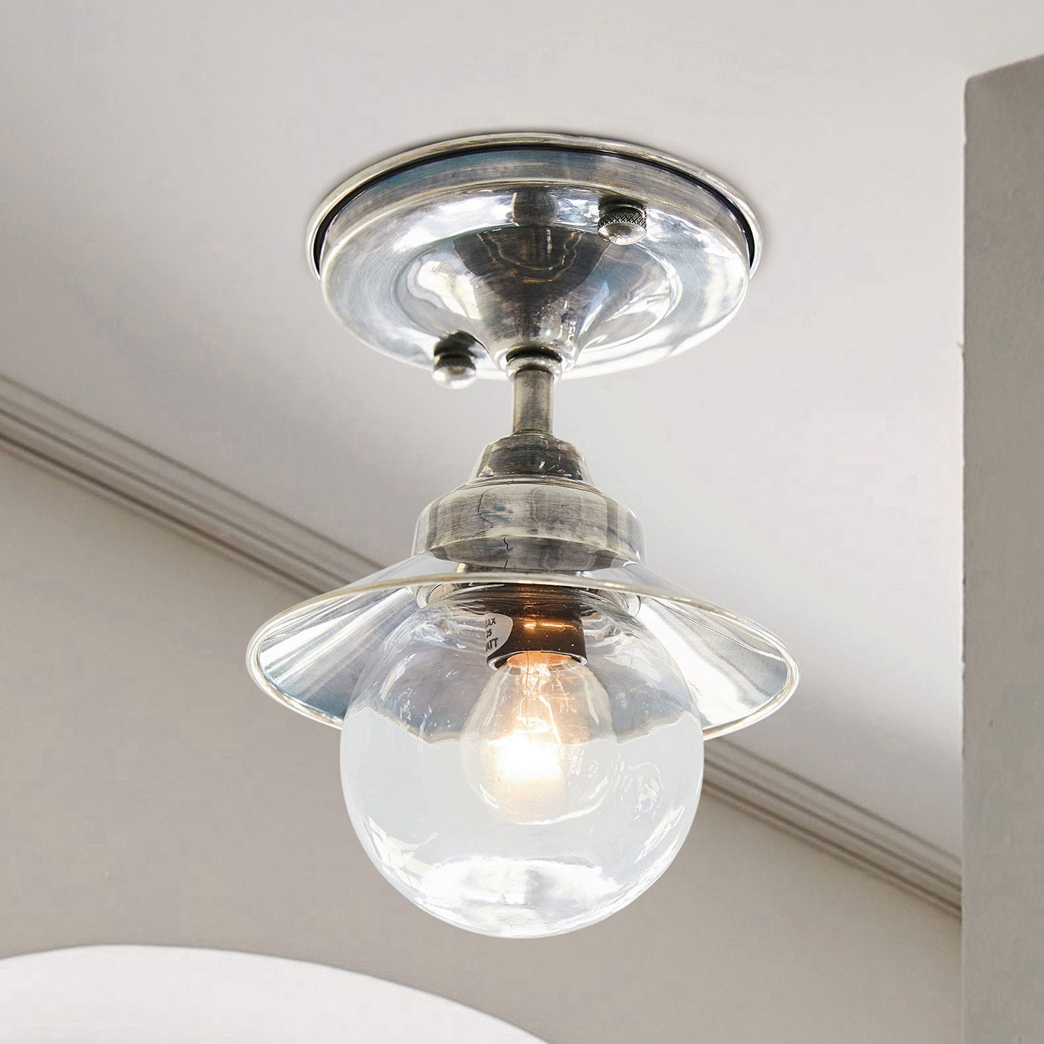 Hängelampe Melkior Metall-Deckenleuchte mit klarem Glas-Schirm und sichtbarer Glühbirne im klassischen Design
