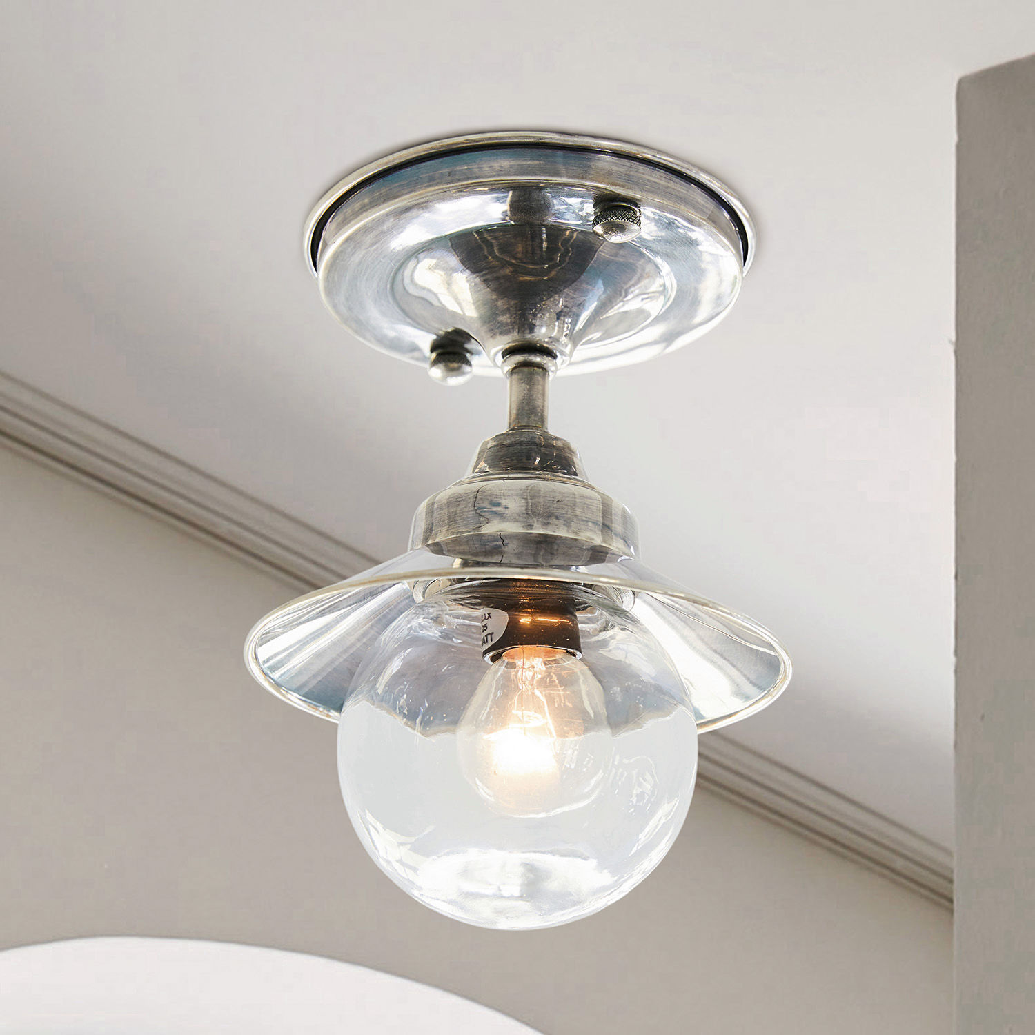 Hängelampe Melkior Metall-Deckenleuchte mit klarem Glas-Schirm und sichtbarer Glühbirne im klassischen Design