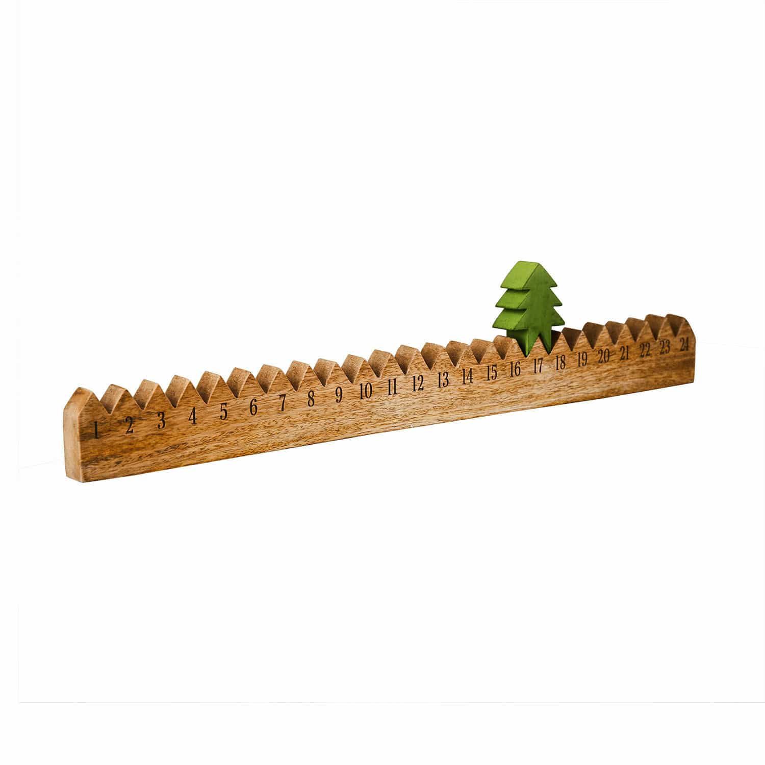 Adventskalender Ciloren Holz-Adventskalender mit grüner Tannenbaumfigur und Zahlen von 1 bis 24, weihnachtliche Dekoration