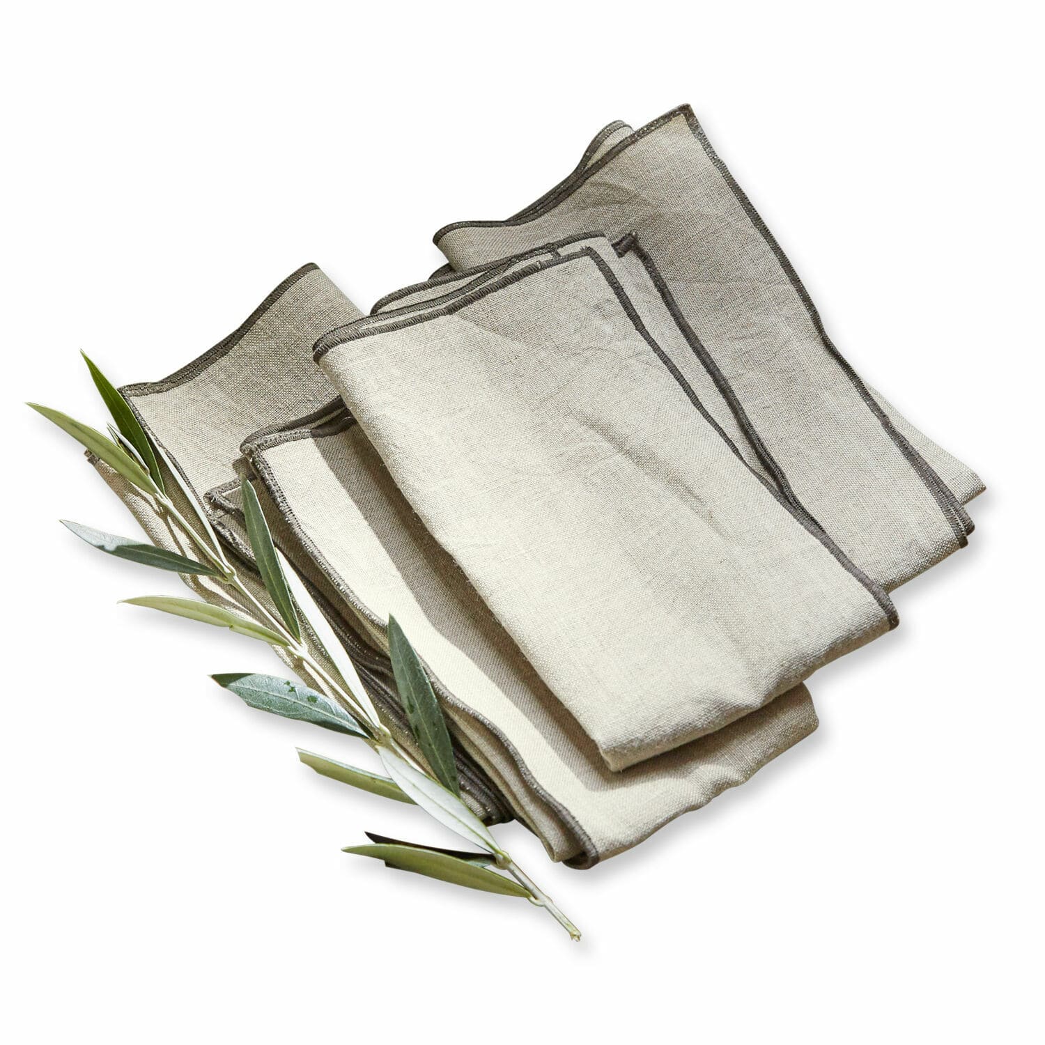 4er Set Servietten Tarabias aus Leinen in Beige und Braun für Tischdekoration