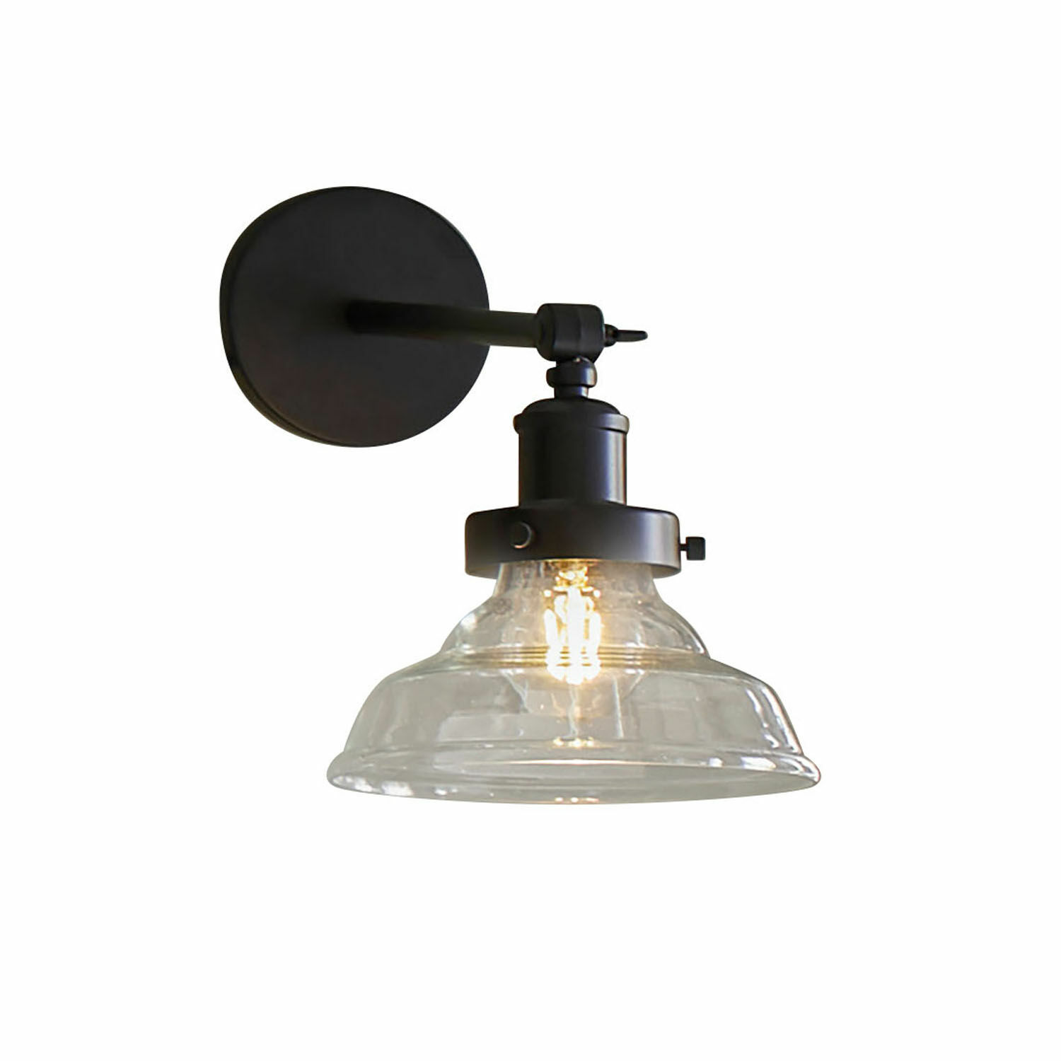 Wandlampe Manel Schwarze Metall-Wandleuchte mit klarem Glasschirm und sichtbarer LED-Glühbirne