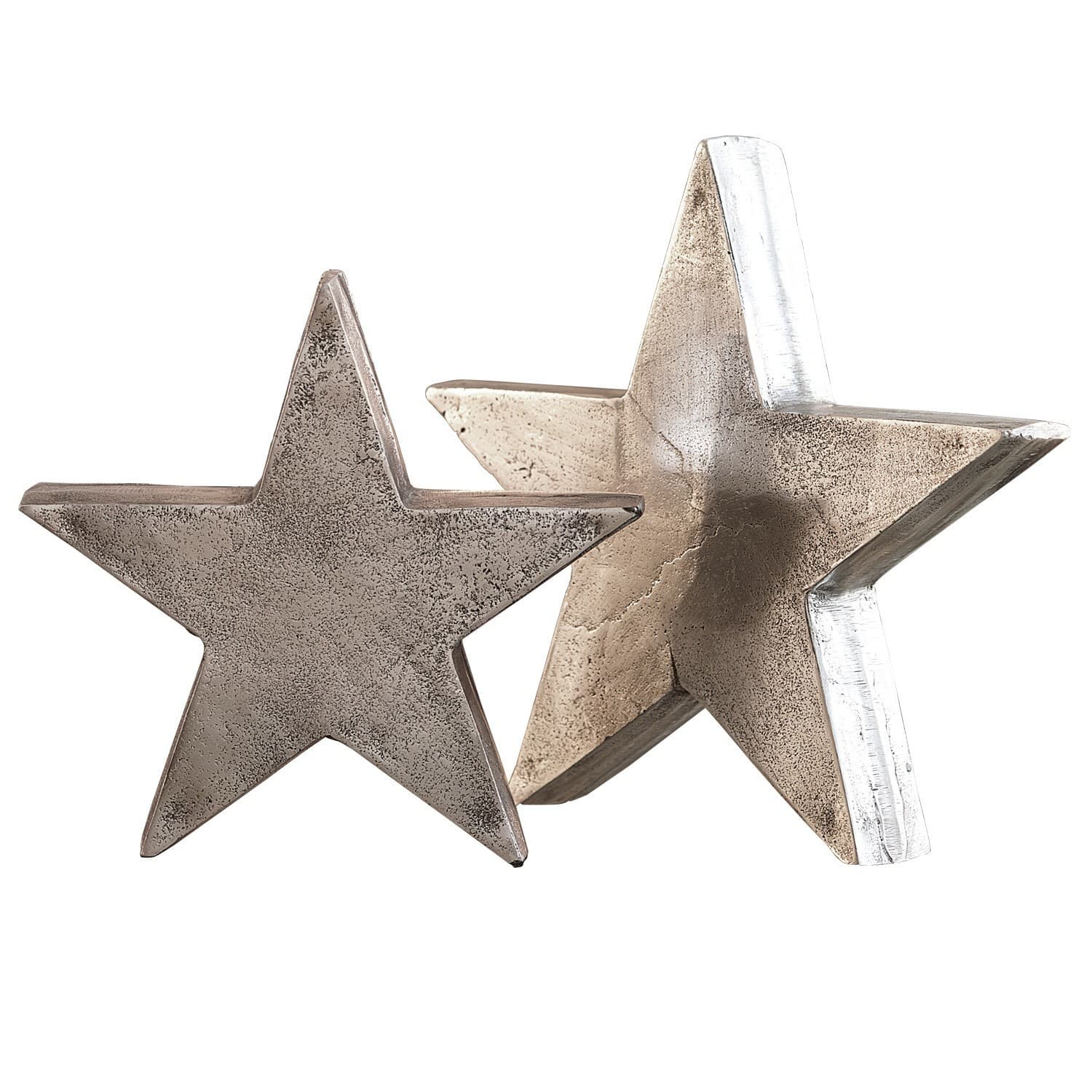 Deko-Sterne 2er Set Big Star Dekorative Metallsterne in Silber und Beige für Wohn- und Weihnachtsdekoration