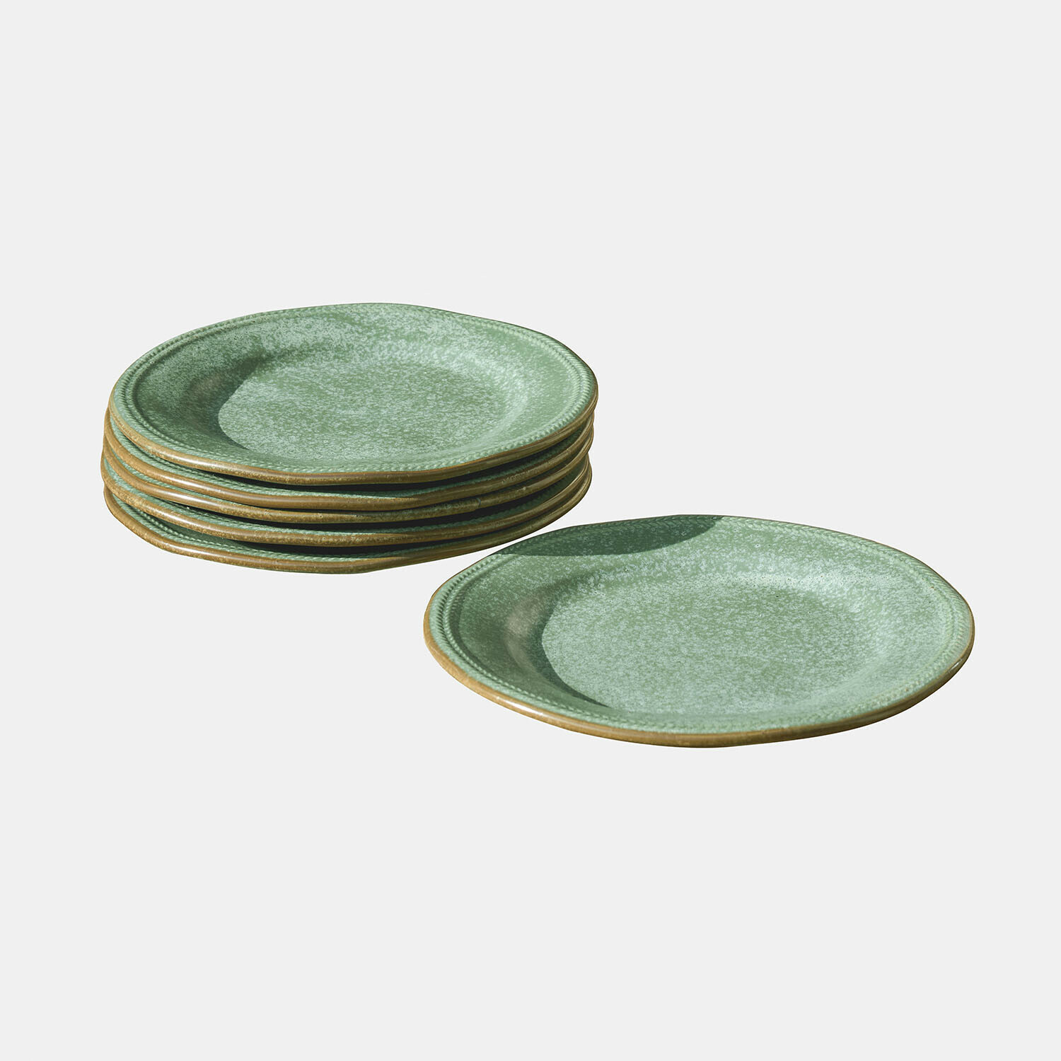 grün 6-teiliges Set grüner Dessertteller Norrvik aus Keramik mit rustikalem Design
