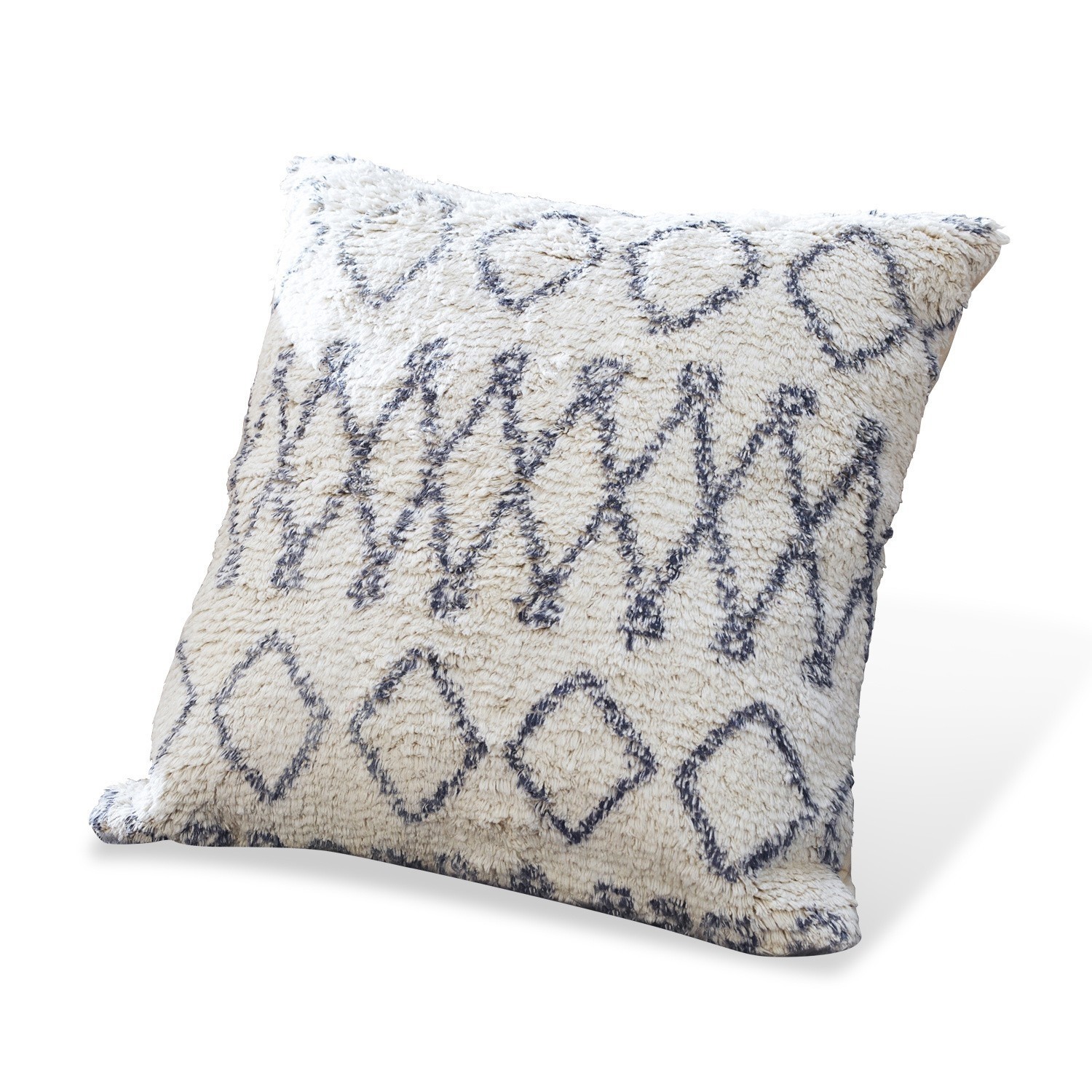 Kissen Lonnie Quadratisches Dekokissen aus weichem Material in Creme mit schwarzem geometrischem Muster