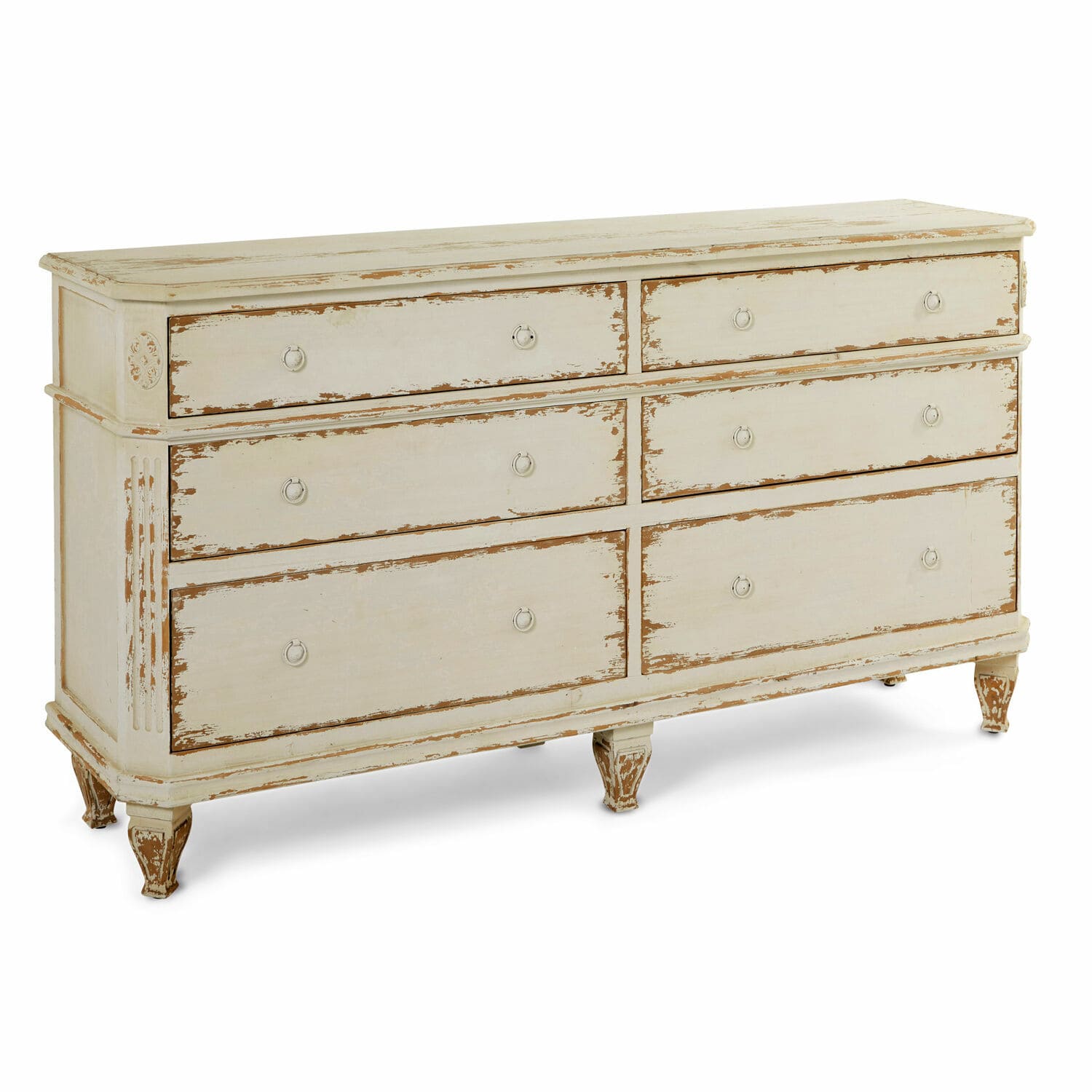 Kommode Commeren Vintage Holzkommode in Creme mit sechs Schubladen und antik wirkender Oberfläche für Stauraum