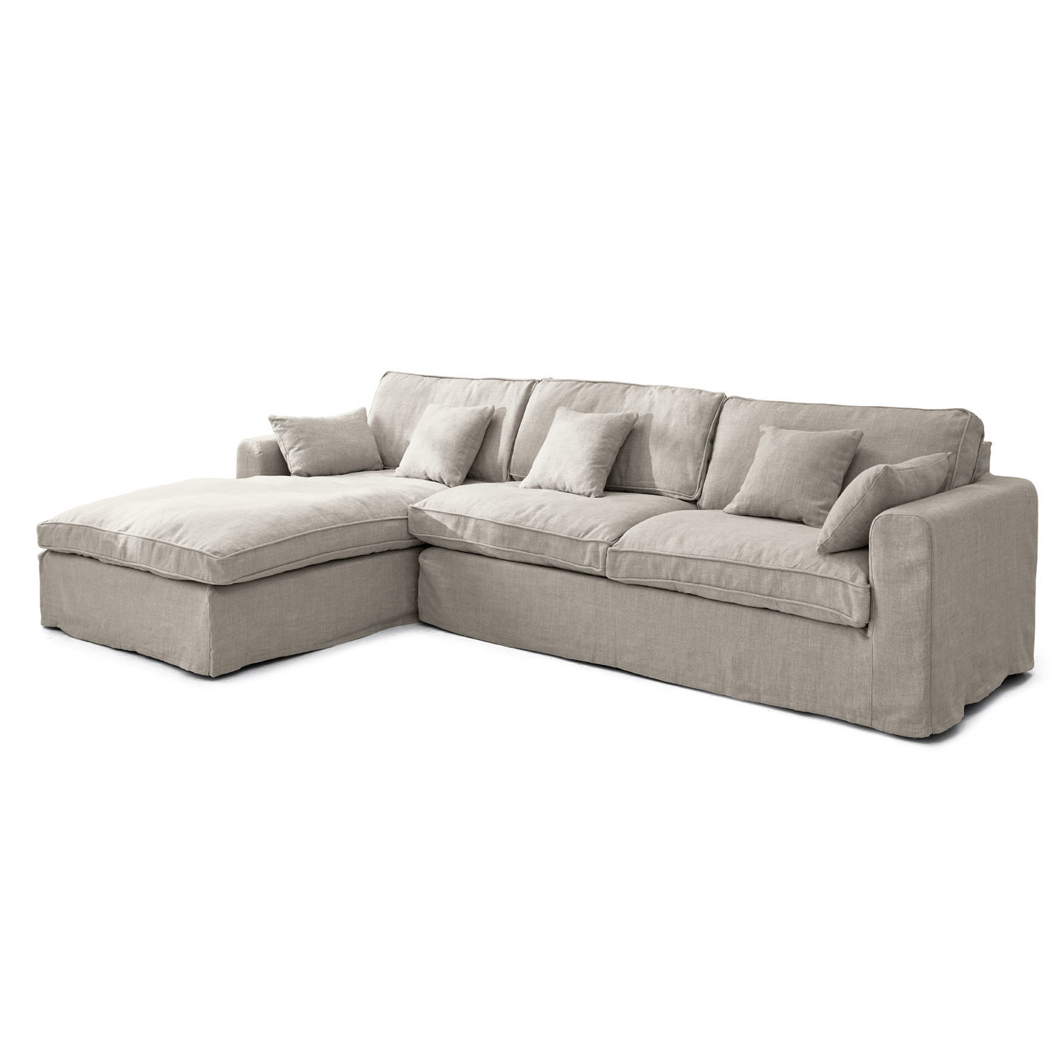 Sofa Seaford Beige Ecksofa aus Stoff mit weichen Kissen für gemütliches Wohnzimmer