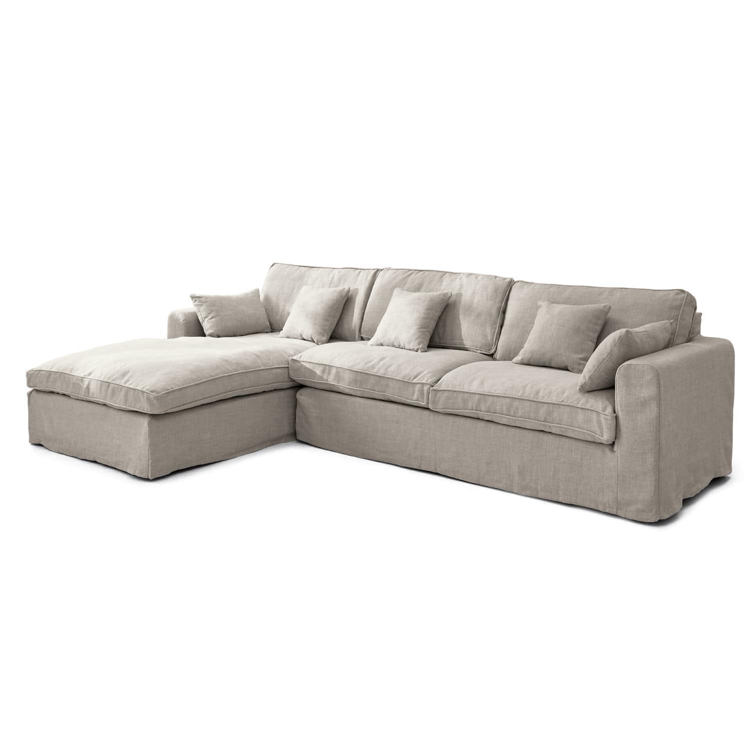 Sofa Seaford Beige Ecksofa aus Stoff mit weichen Kissen für gemütliches Wohnzimmer