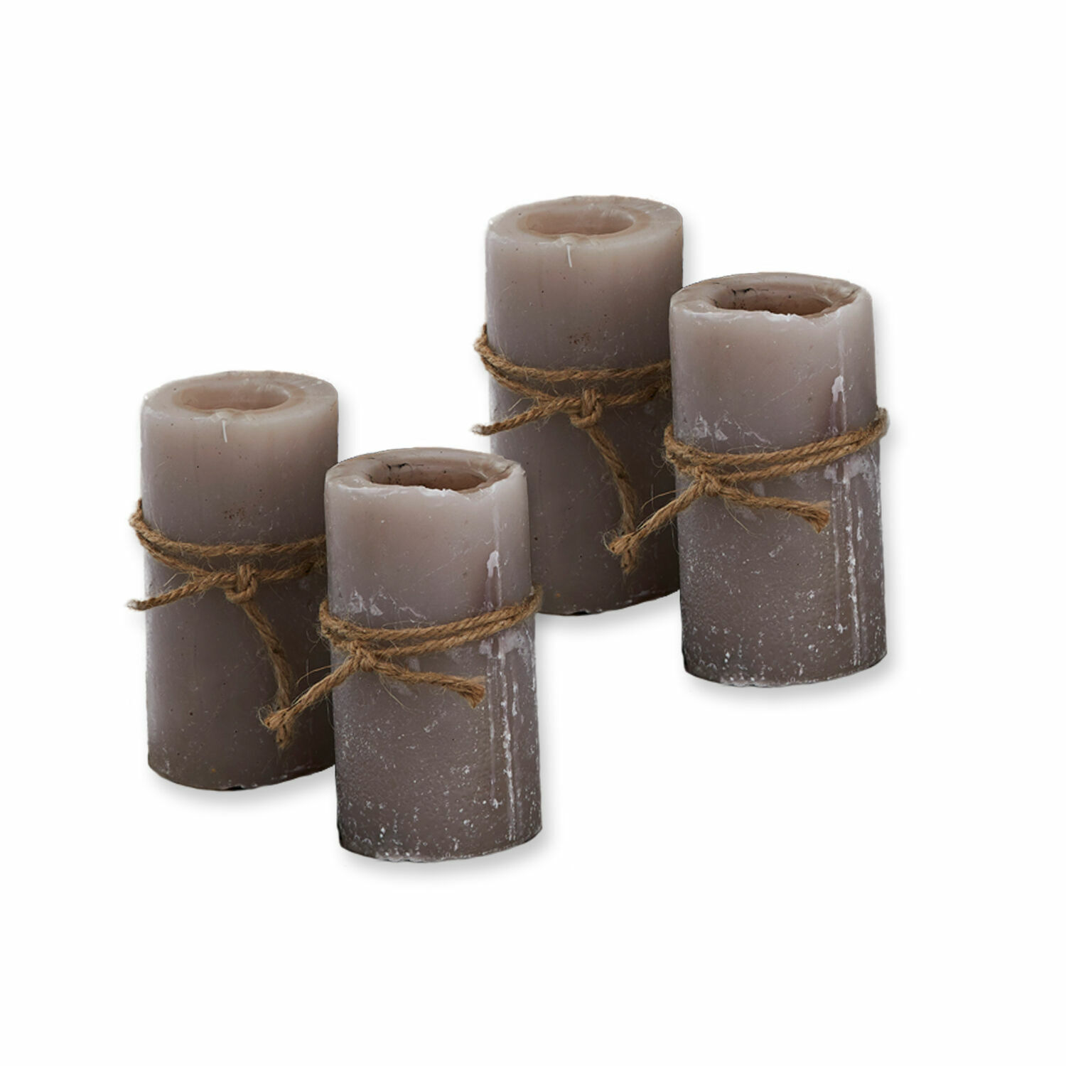taupe 4er Set Braga Kerzen aus Wachs in Taupe mit dekorativem Juteschnurband für gemütliche Atmosphäre
