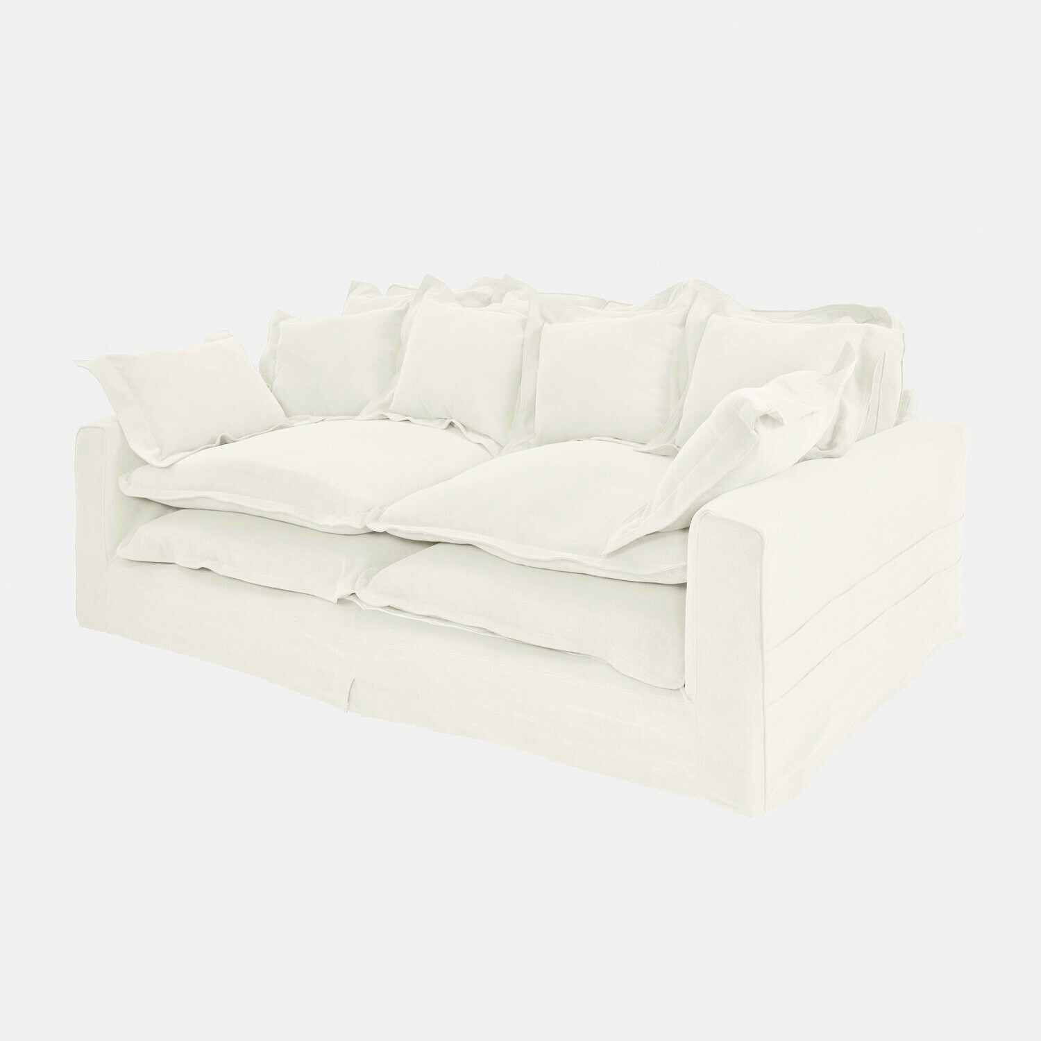 Weiße Stoffsofa mit zwei Kissen, moderner und bequemer Wohnzimmersessel