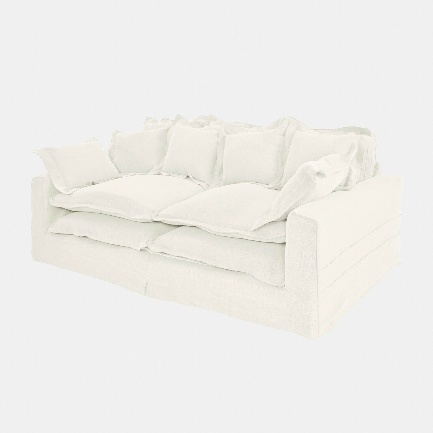 Sofa Terell Weiße Stoffsofa mit zwei Kissen, moderner und bequemer Wohnzimmersessel