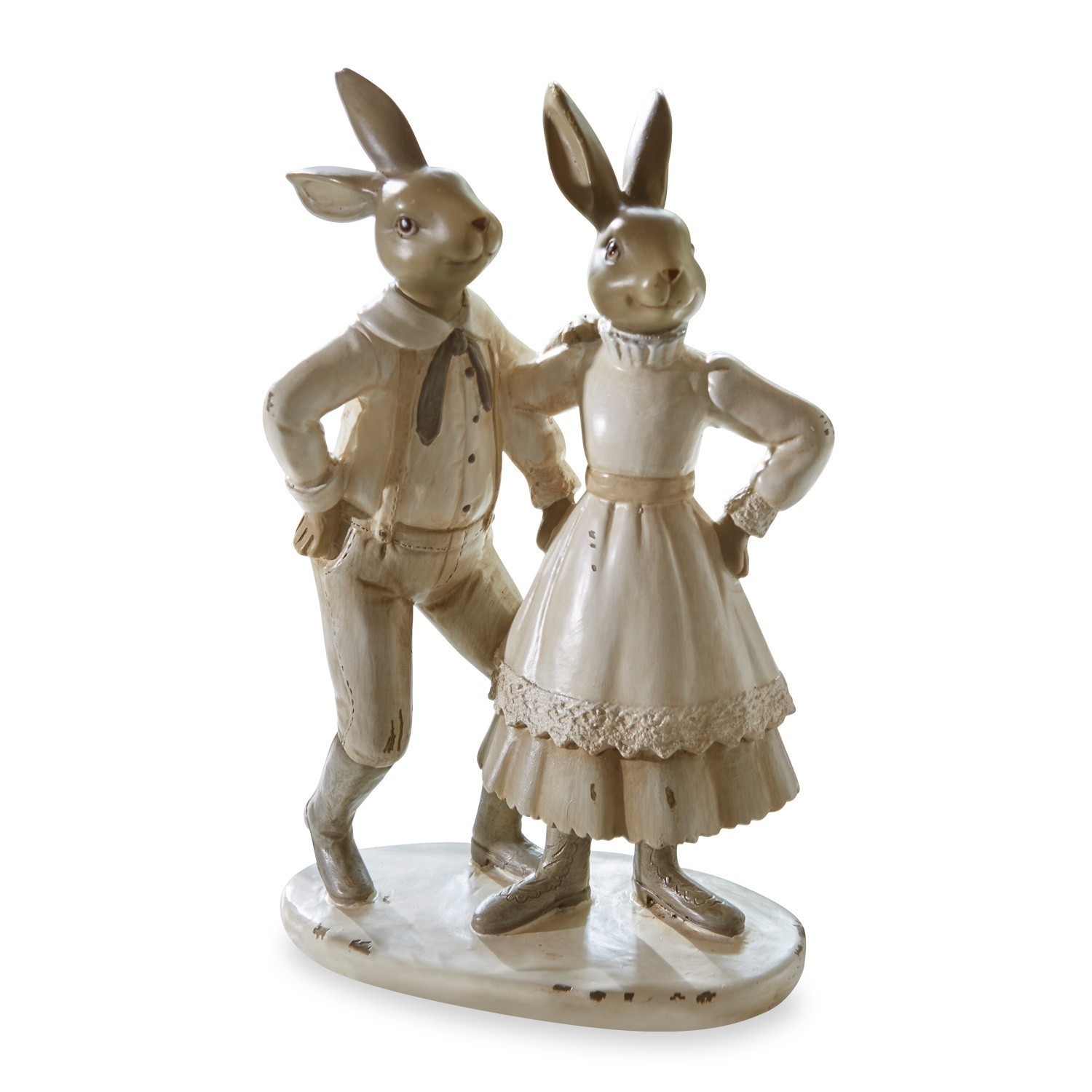 Hasen Paire Zwei Hasenfiguren aus Kunststoff in Beige, dekorative Wohnaccessoires im Vintage-Stil