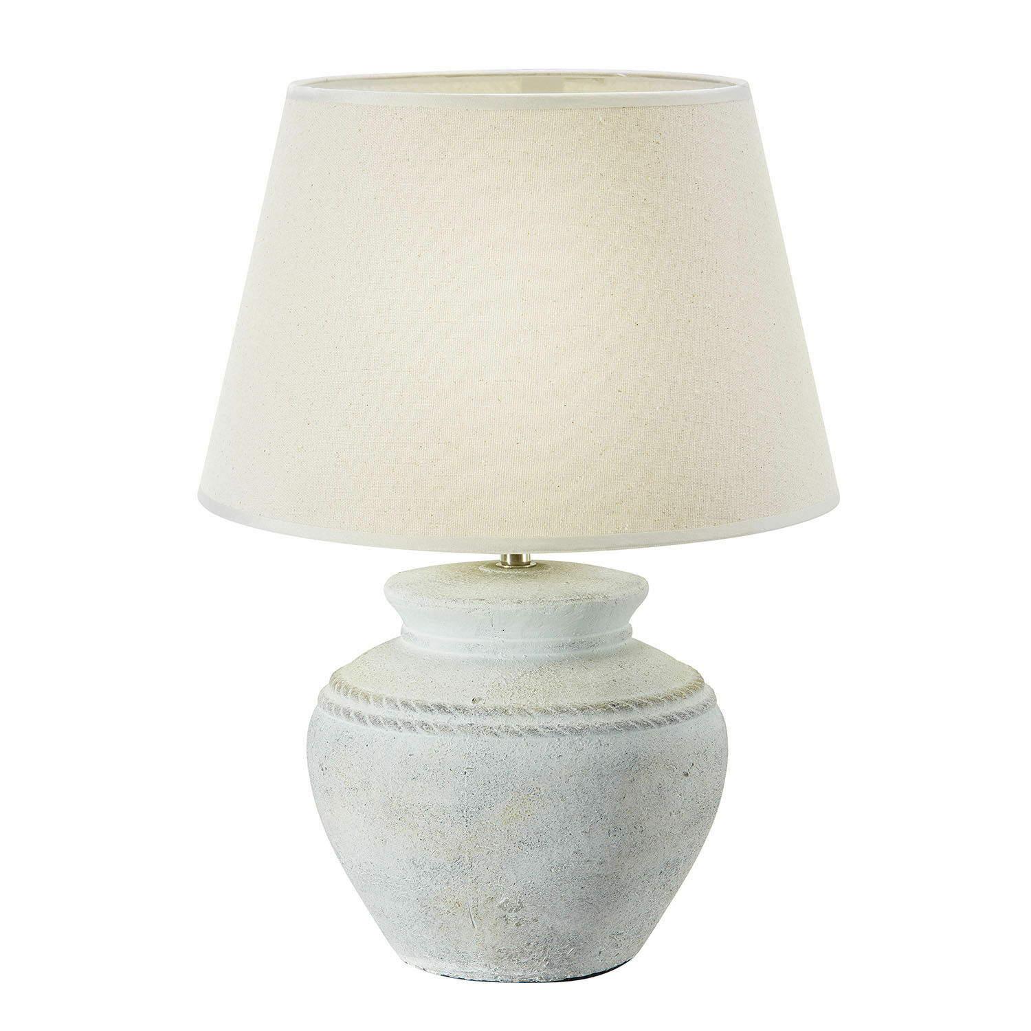 Tischlampe Cleveland Tischlampe aus weißem Stein mit beigem Lampenschirm, dekorative Wohnzimmerleuchte