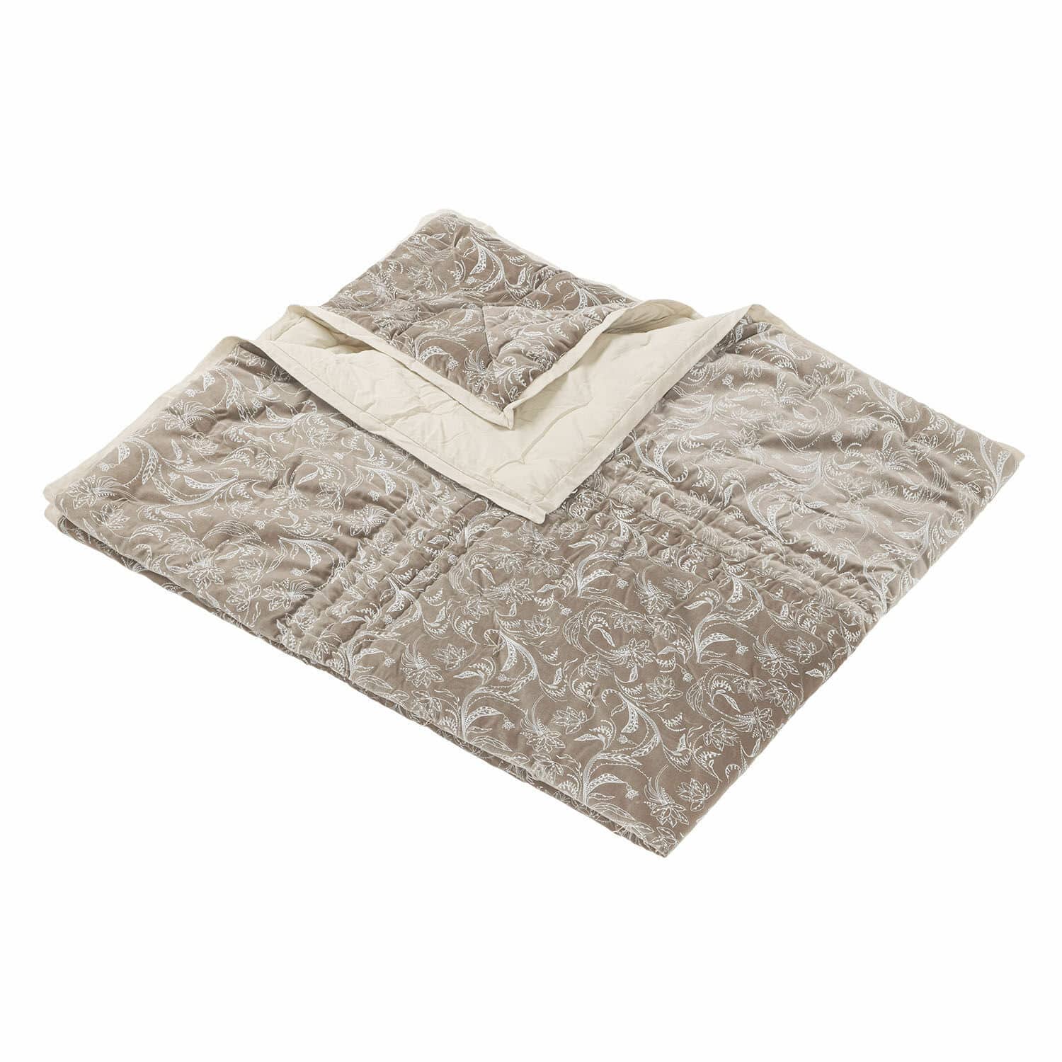 Quilt Olicianne Beige gesteppte Tagesdecke mit weißem Blumenmuster und einfarbiger Rückseite, weiches Material