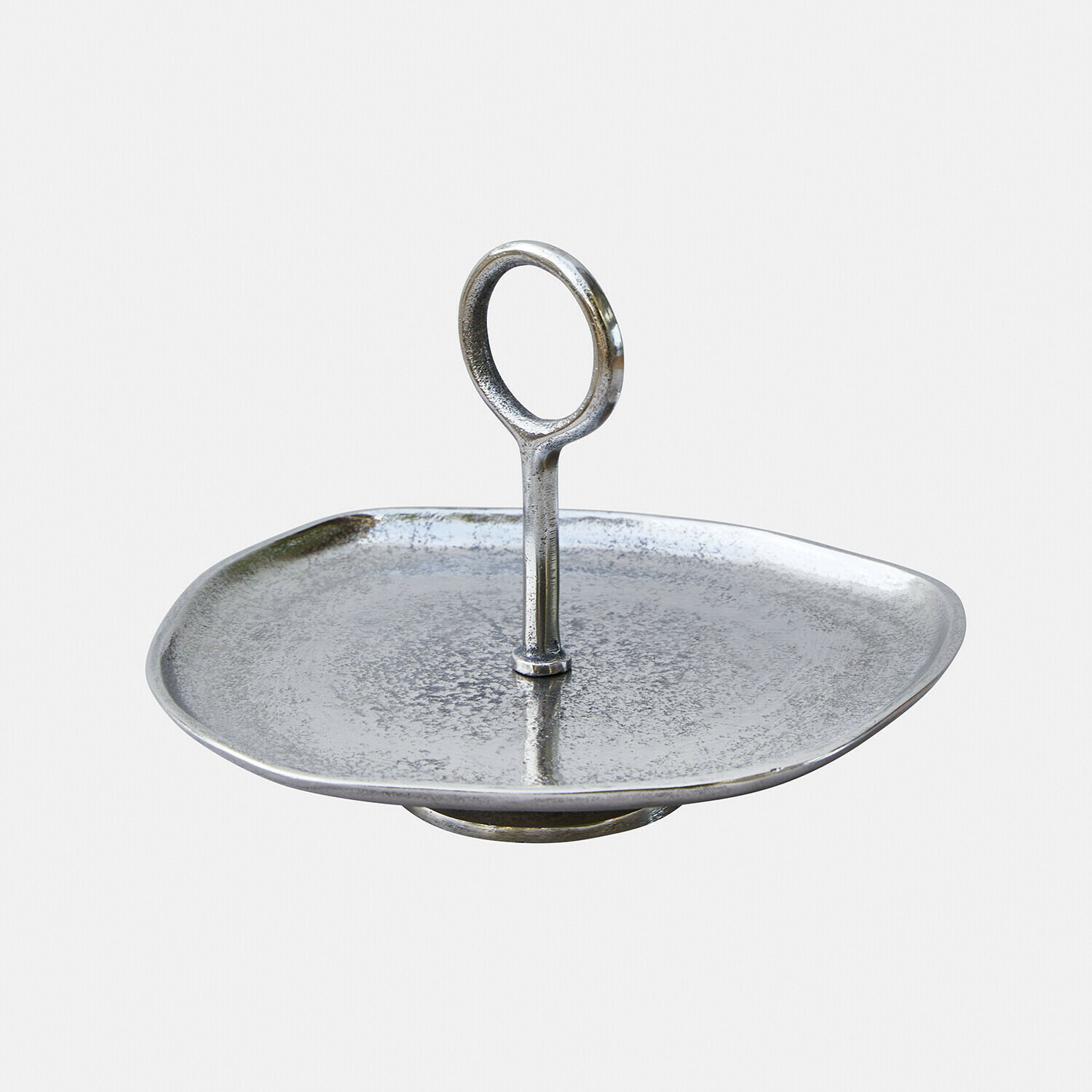 Silberne Metall-Etagere mit Griff, dekorative Servierplatte für Snacks