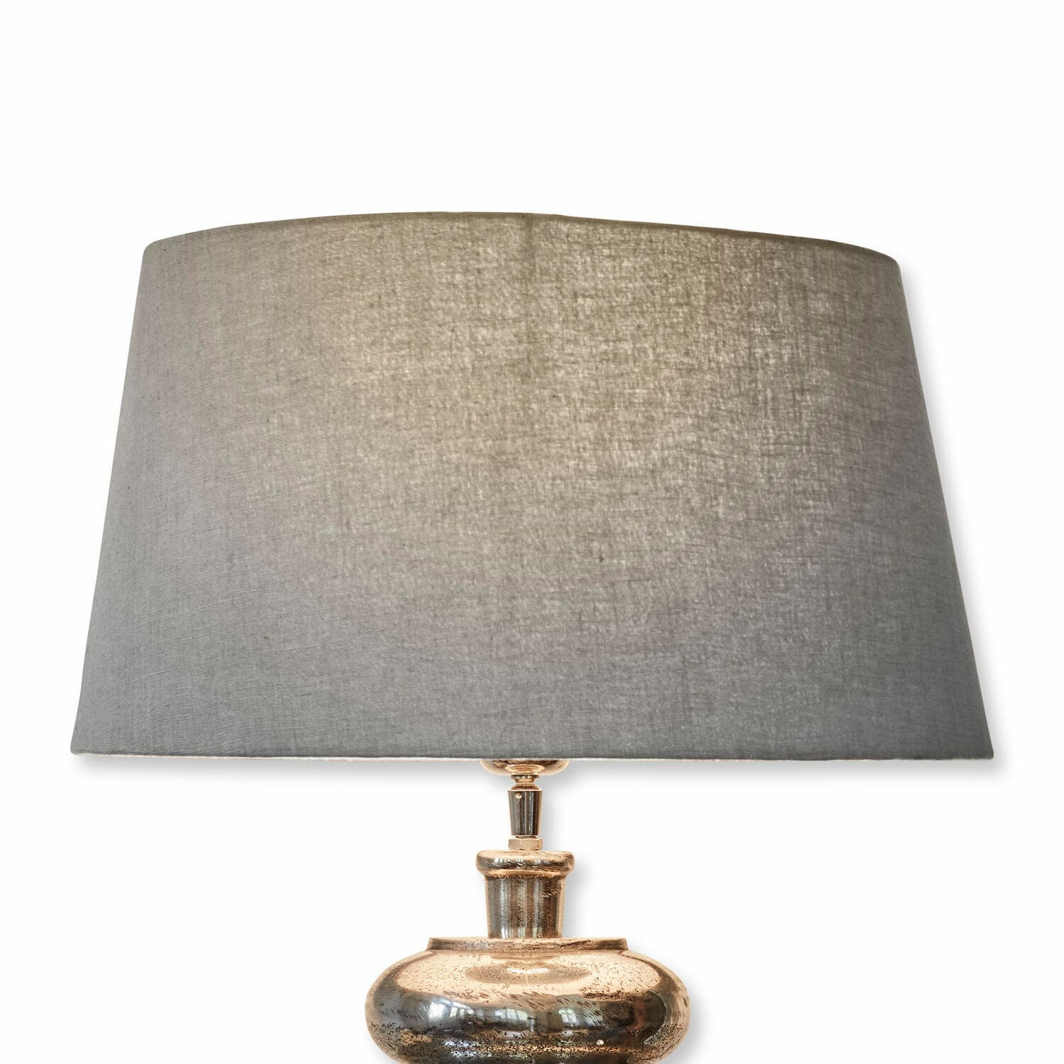 Lampenschirm Boffas Tischlampe mit Metallfuß in antikgold und grauem Leinen-Schirm, dekorative Wohnzimmerbeleuchtung