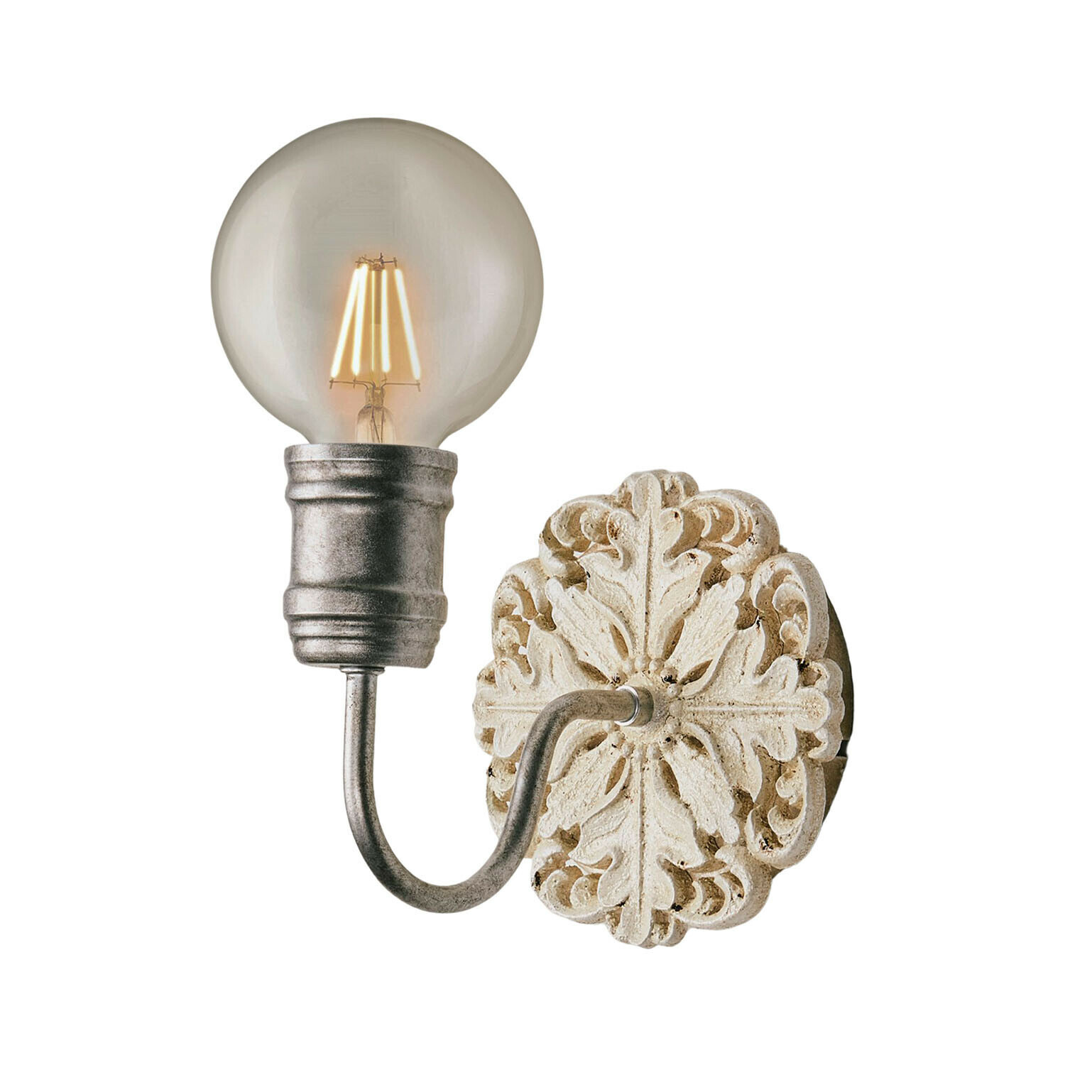Wandlampe Rosavelle Wandleuchte mit Metallarm und dekorativer weißer Vintage-Basis mit LED-Glühbirne