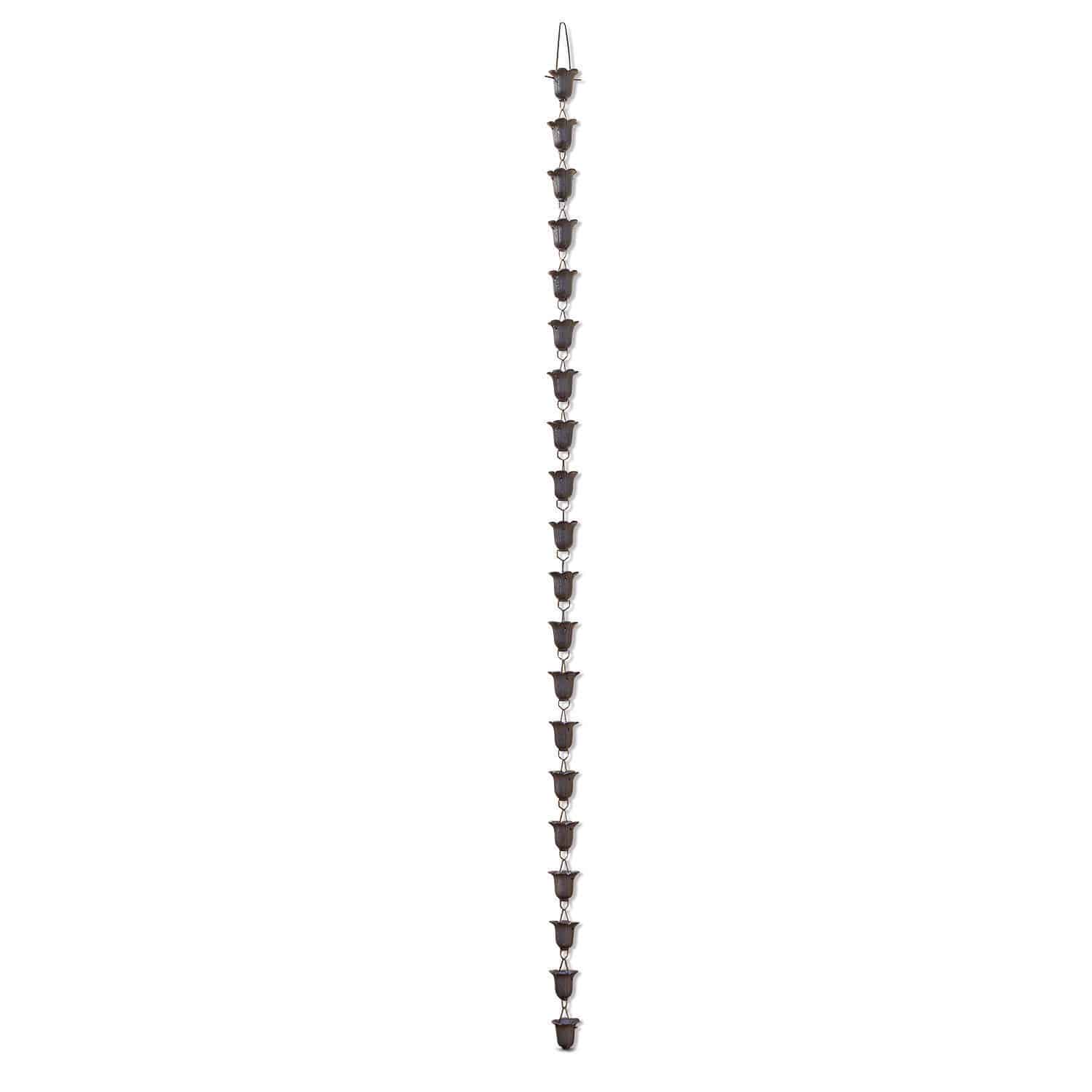 Regenablaufkette Shimon Lange Kette aus rostigem Metall mit kleinen Bechern zur Gartendekoration und Regenwassersammlung