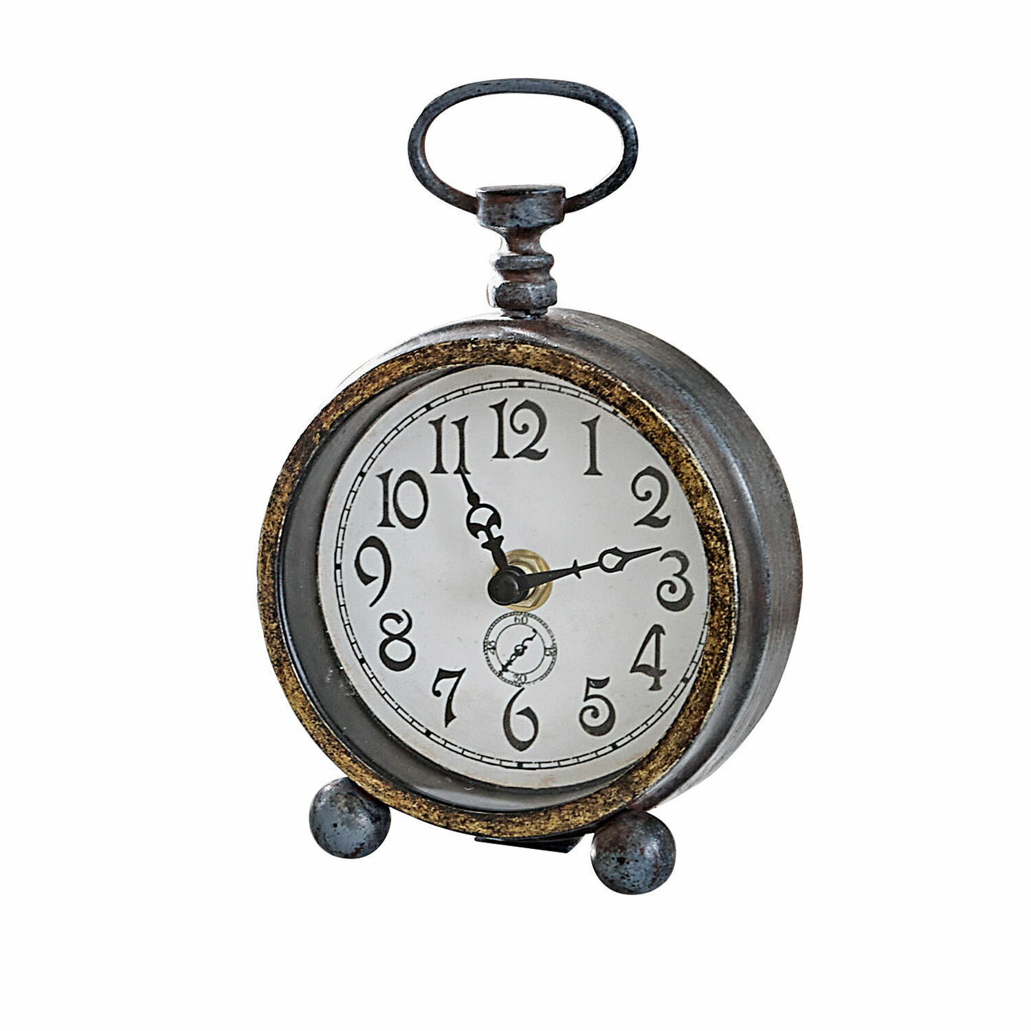Uhr Borvin Metall-Tischuhr im Retro-Stil mit weißem Zifferblatt und schwarzen Zahlen, Vintage-Dekor