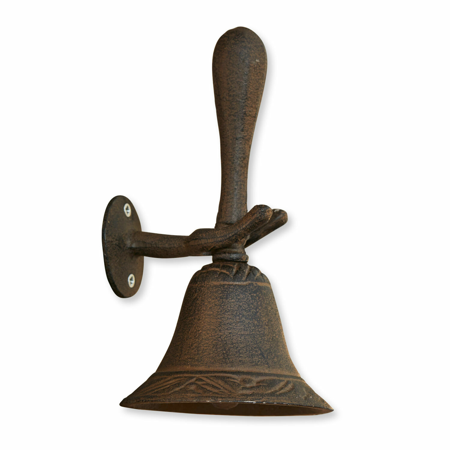 Wandglocke aus braunem Gusseisen mit dekorativem Griff, Haus- und Gartendekoration