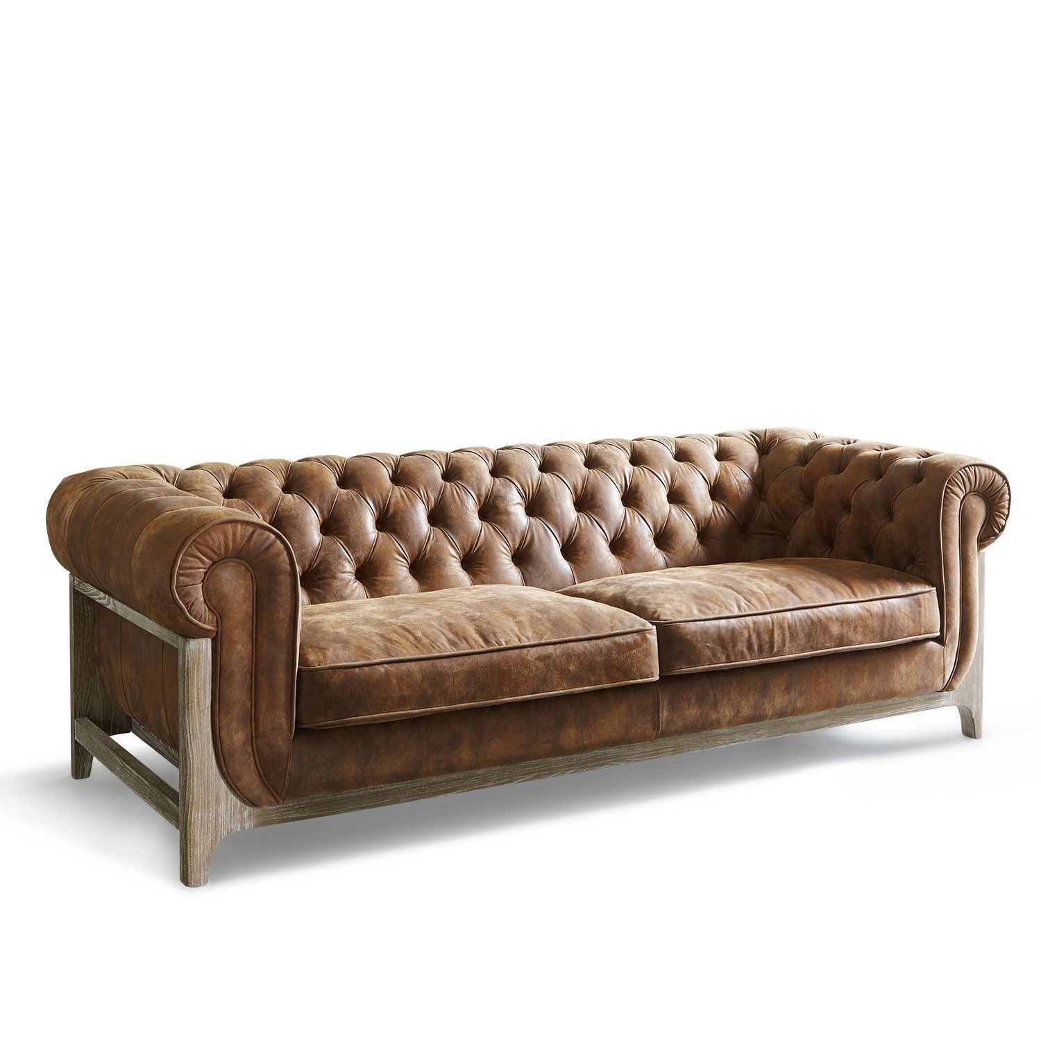 Sofa Swansboro Braunes Chesterfield-Ledersofa mit Holzrahmen, stilvolles Wohnzimmermöbel