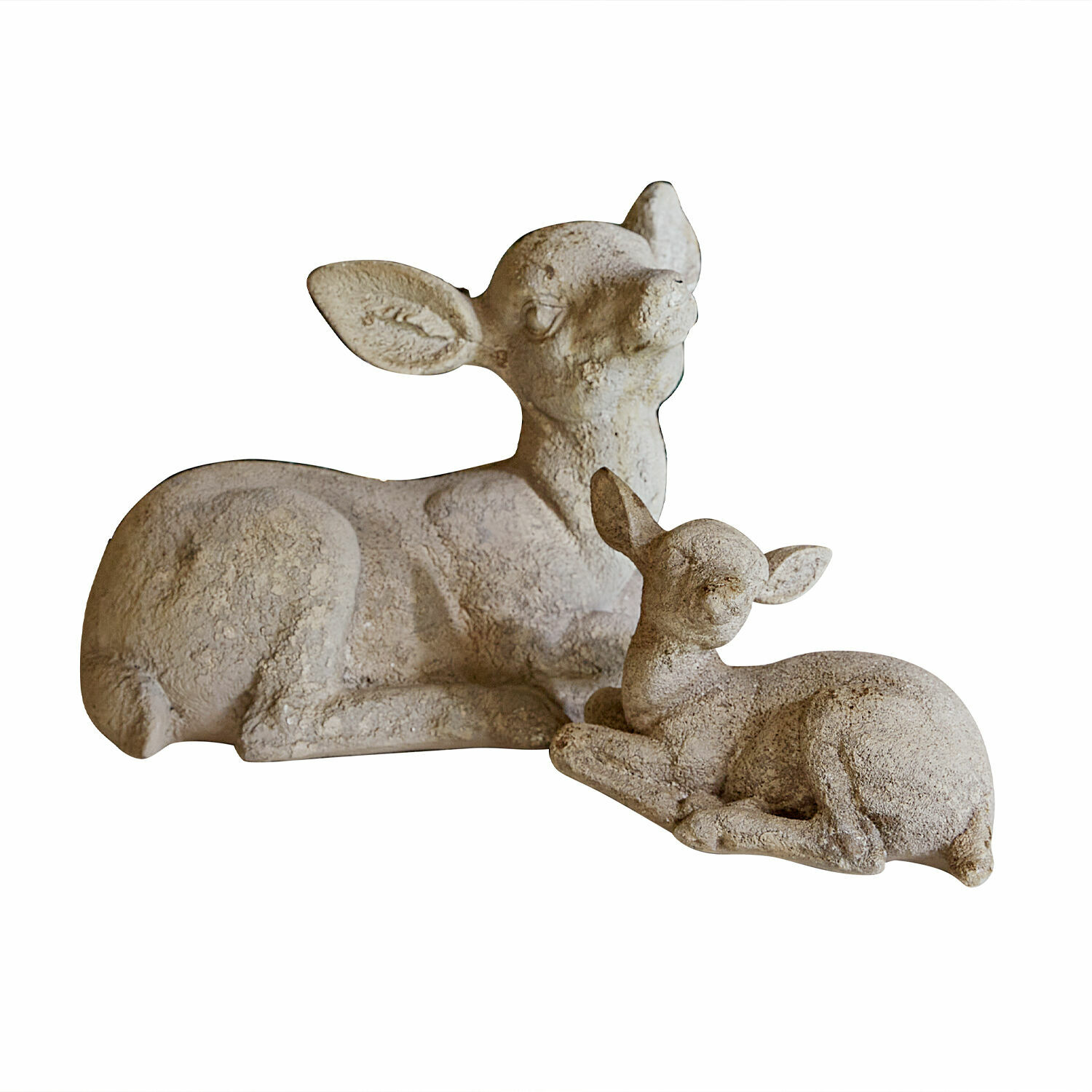 Reh mit Kitz Thaloria Dekorative Figuren von zwei Rehen aus beigem Stein für Garten oder Innenbereich