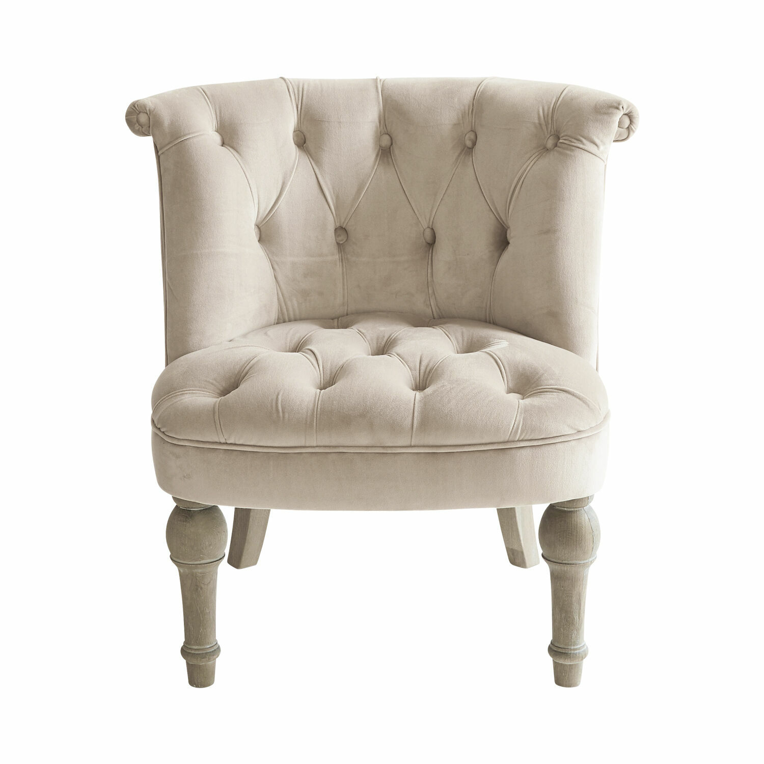 creme/braun Sessel Ardilleux in champagnerfarbenem Stoff mit Holzbeinen, eleganter Polstersessel für Wohnzimmer