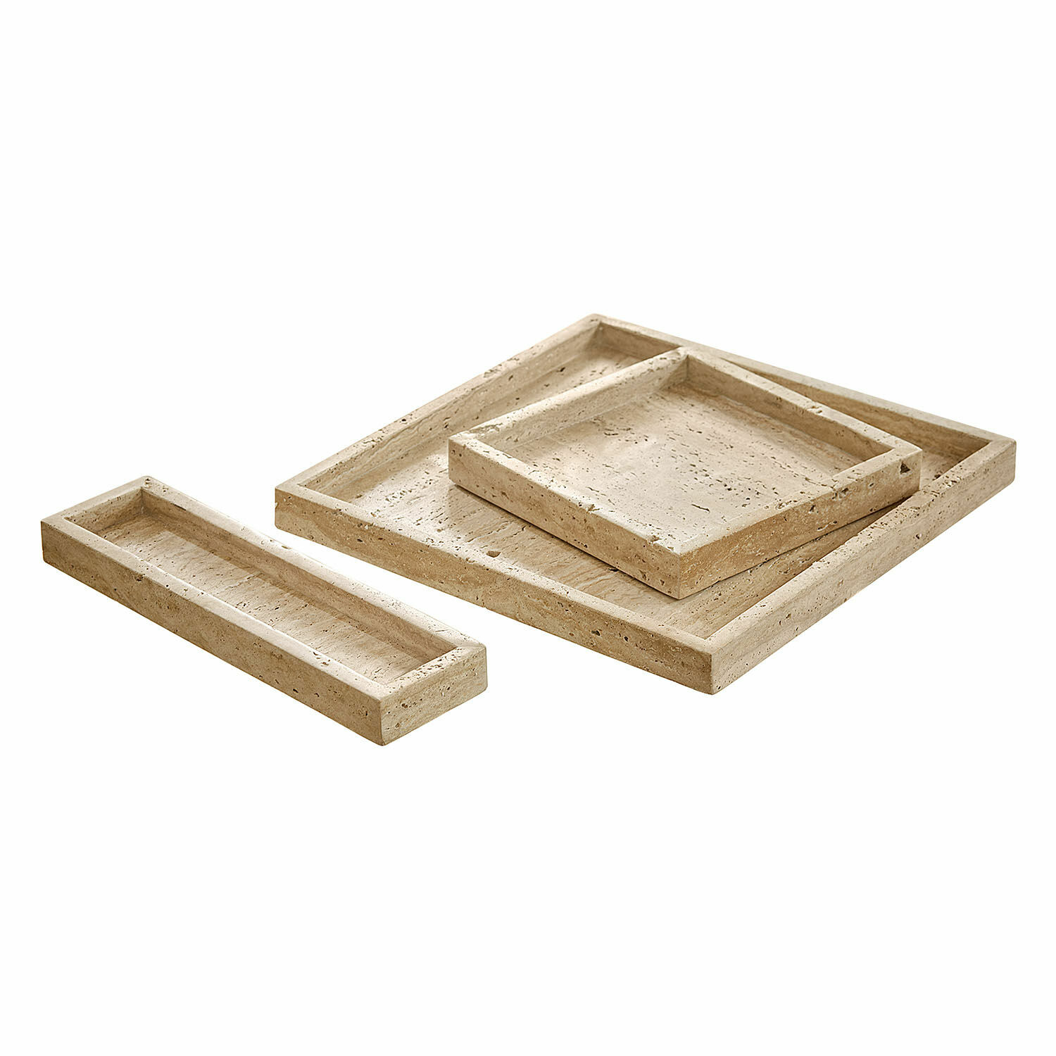 Tablett 3er Set Tavone Set aus drei beigen Travertin-Tabletts zur Aufbewahrung, natürlicher Stein als Wohnaccessoire