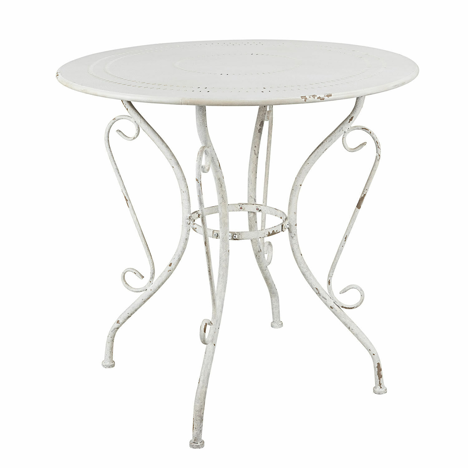 antikweiß Runder Metalltisch in antikweiß mit dekorativen Beinen, vintage Gartenmöbel