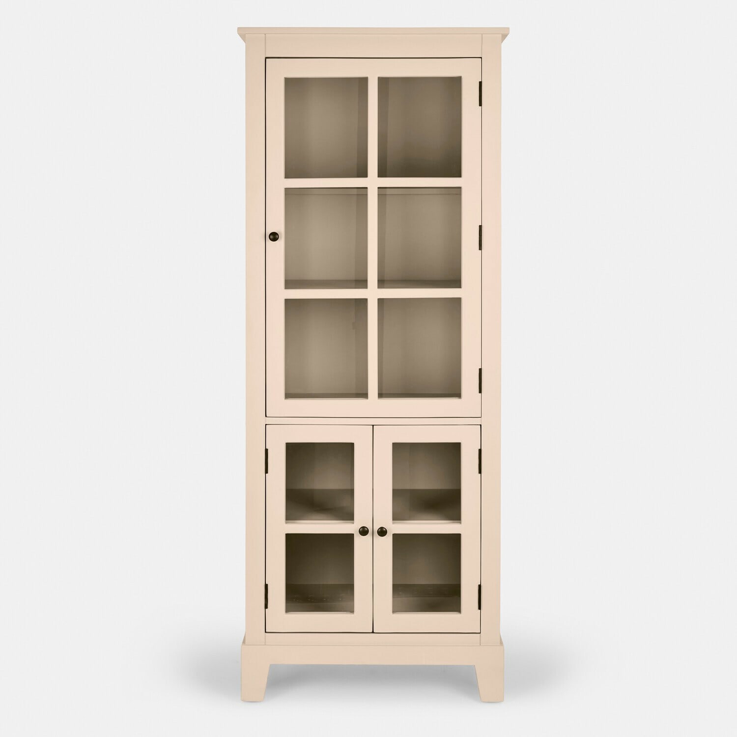 Schrank Domérise Beige Holzvitrine mit Glastüren und Regalen zur Aufbewahrung im Wohnzimmer