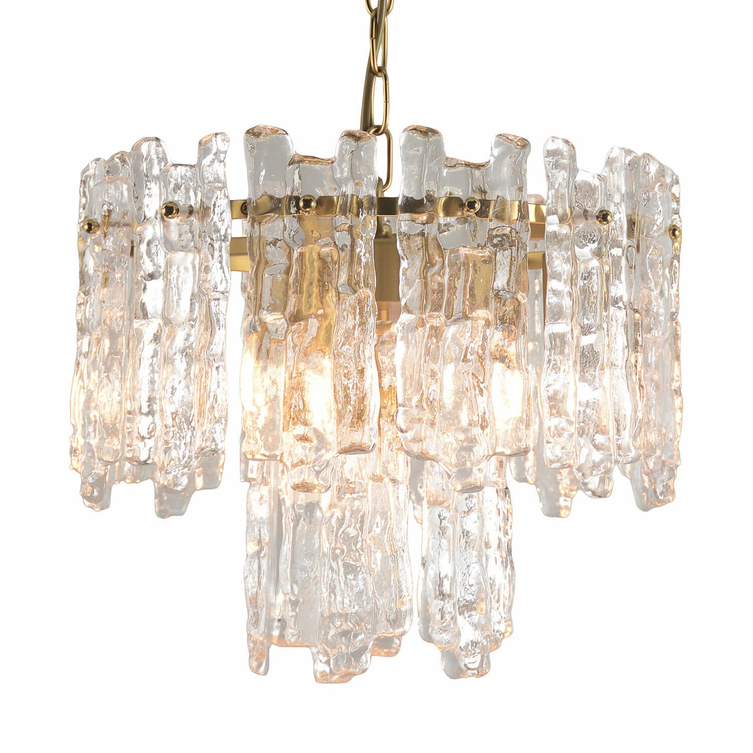 Hängelampe Lanziano Hängelampe aus klarem Glas und goldenem Metall, dekorative Deckenleuchte für Wohnzimmer
