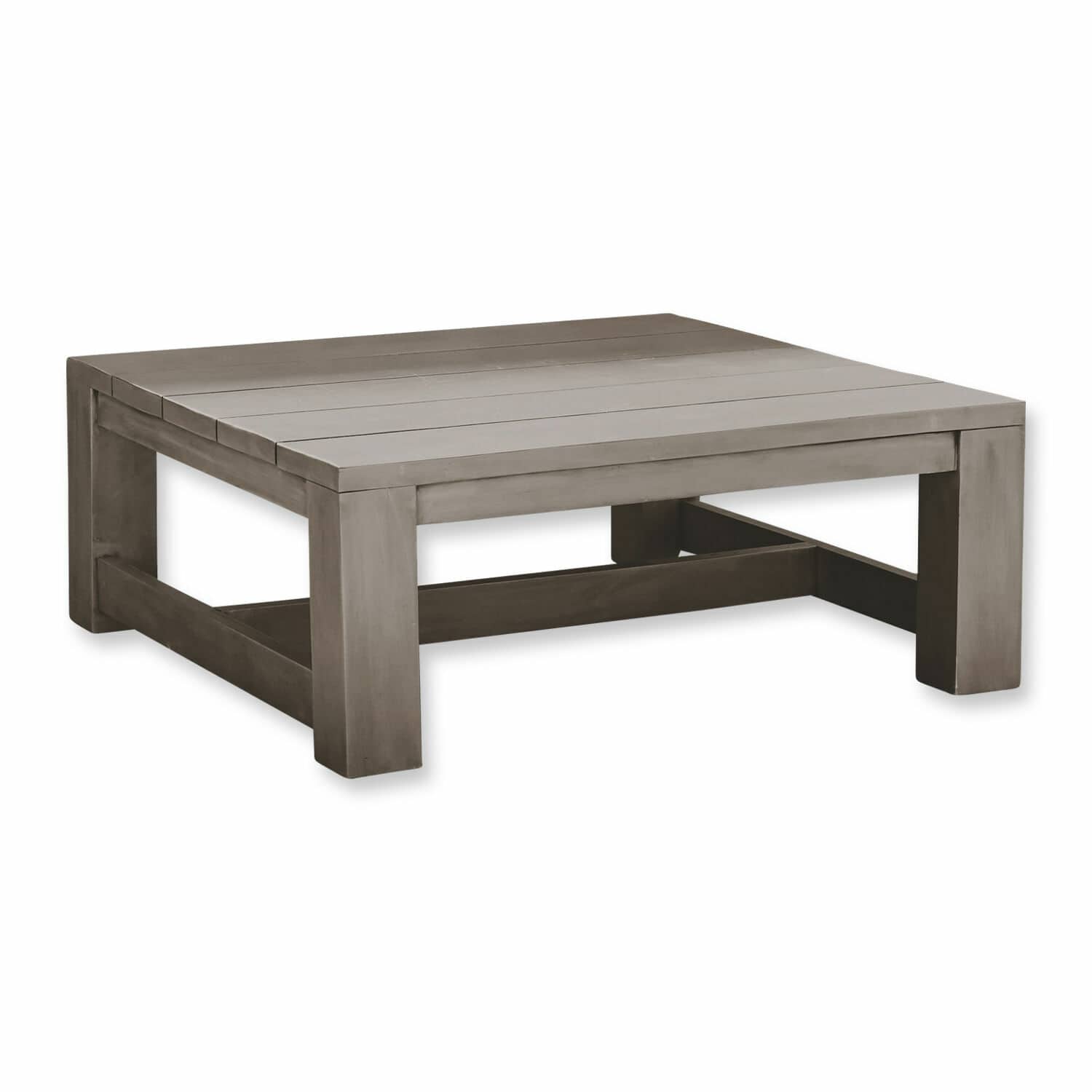 Couchtisch Malden Quadratischer niedriger Couchtisch aus grauem Holz für Wohnzimmer und Garten