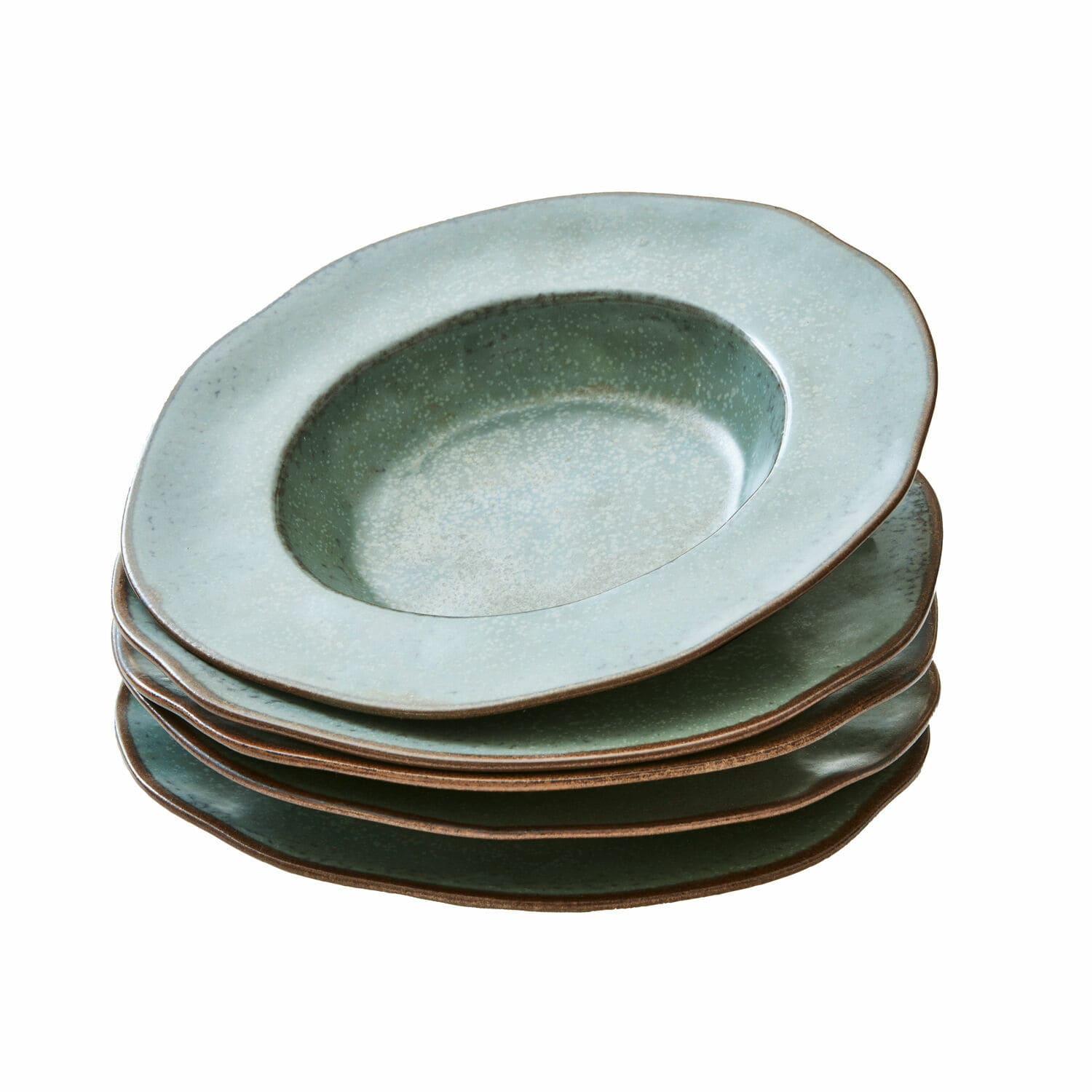 Suppenteller 6er Set Biarré Set aus grünen Keramik-Suppentellern mit unregelmäßigem Rand zum Servieren von Suppe