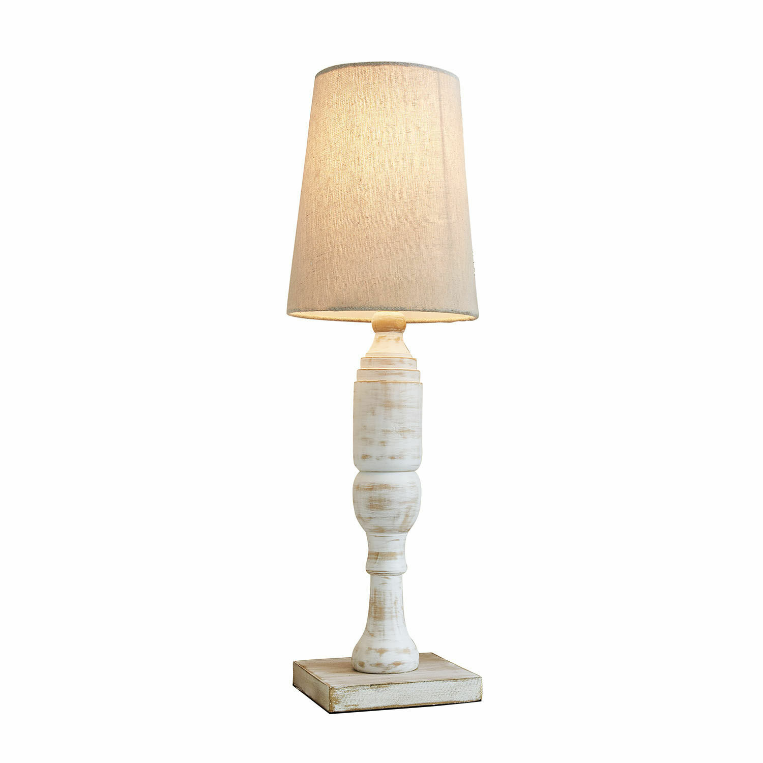 Tischlampe Yernisto Tischlampe aus weißem Holz mit beigem Lampenschirm, dekorative Wohnzimmerbeleuchtung