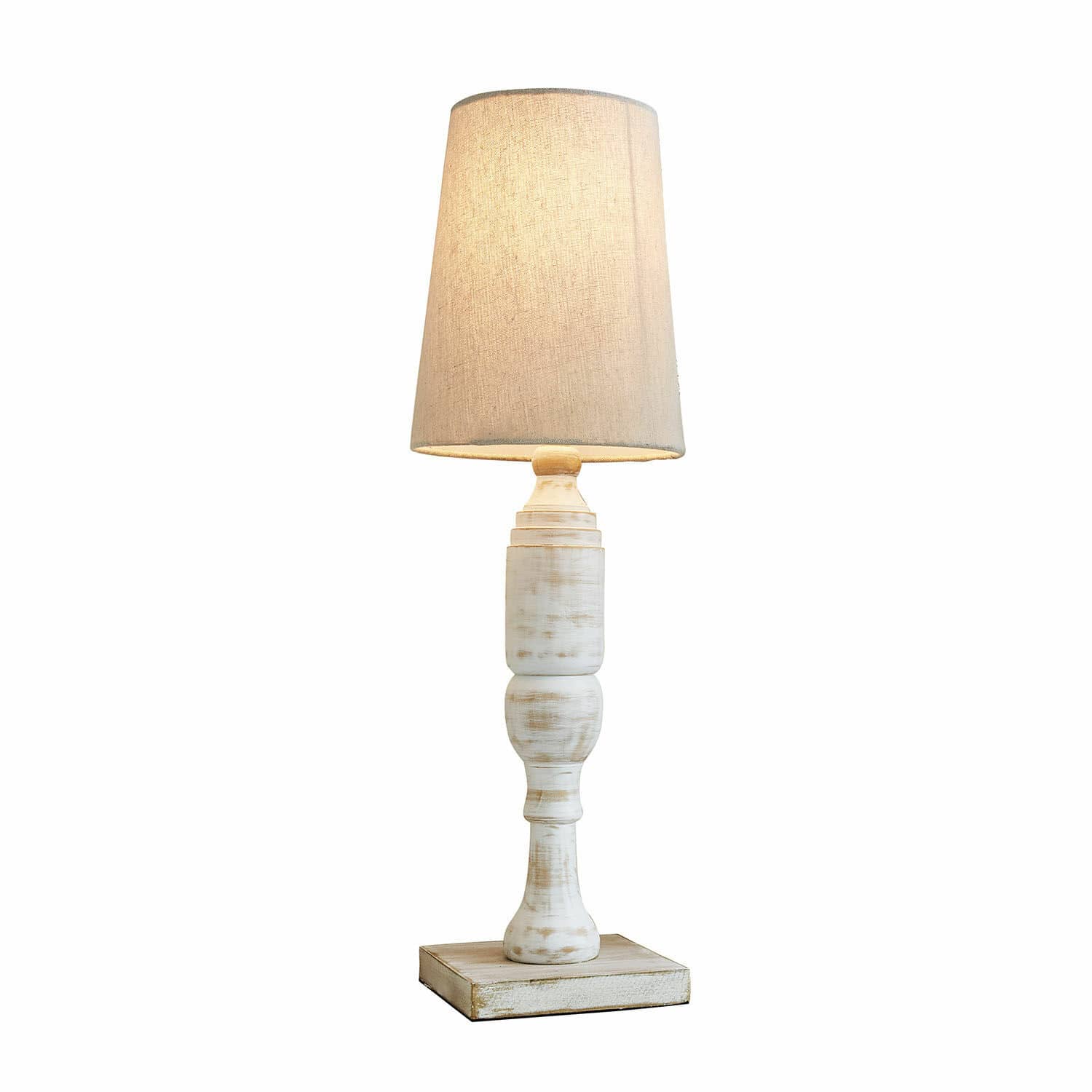 Tischlampe Yernisto Tischlampe aus weißem Holz mit beigem Lampenschirm, dekorative Wohnzimmerbeleuchtung