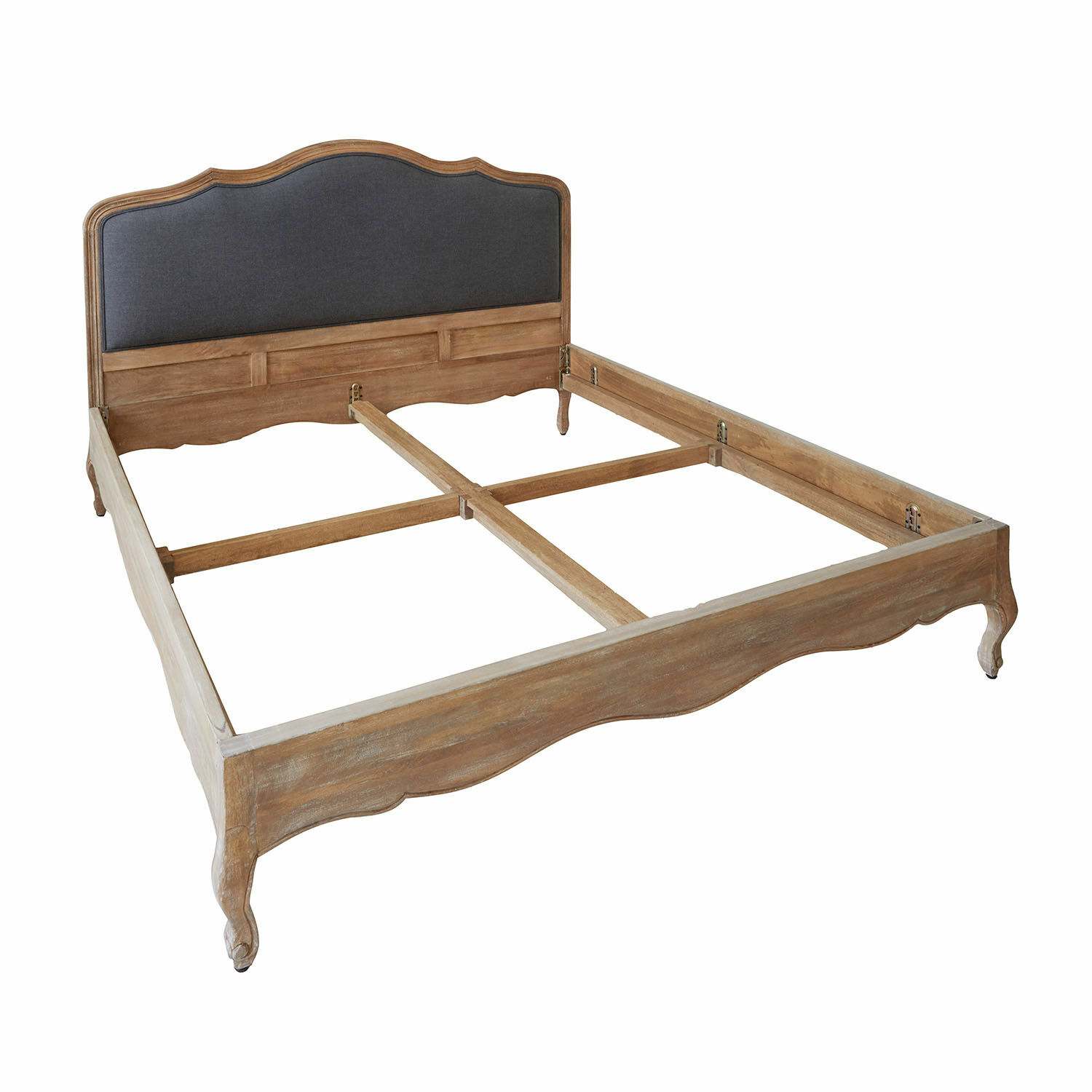 Bett Serravalle Holzbett mit grauem gepolstertem Kopfteil und rustikalem Finish für das Schlafzimmer